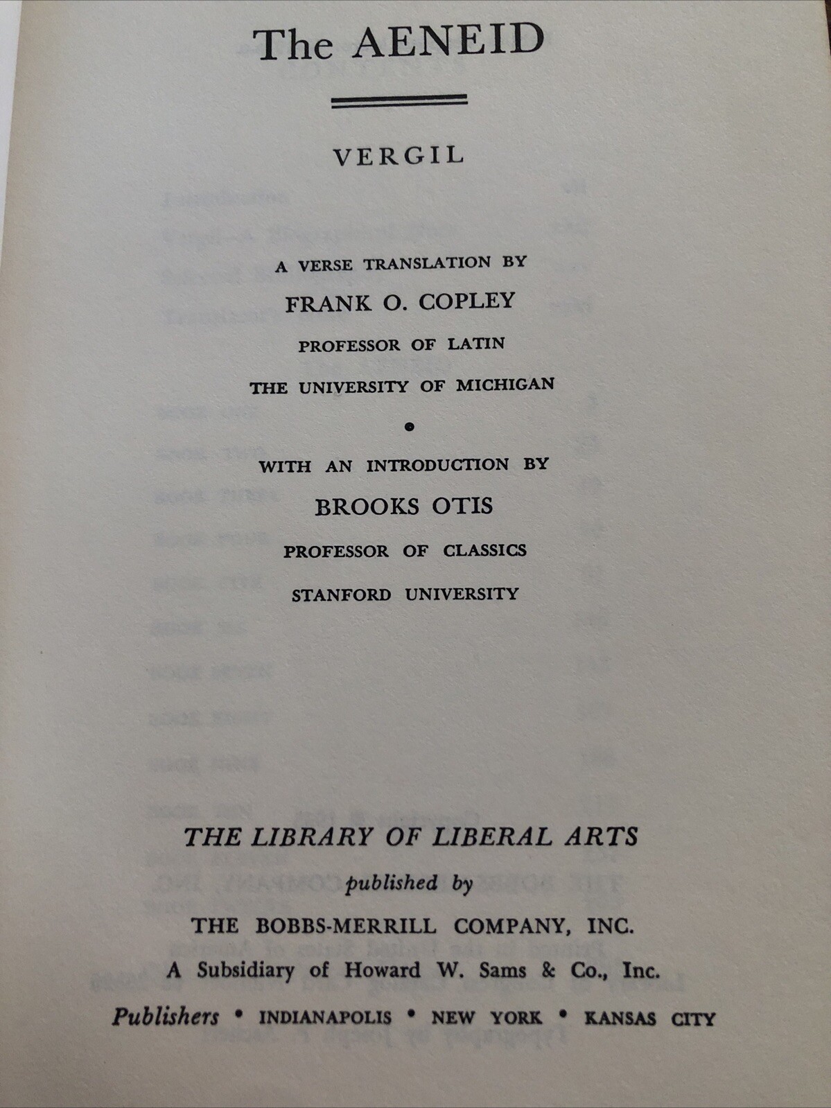 The Aeneid Vergil (1965) Library of Liberal Arts 212 Copley Univ of Michigan