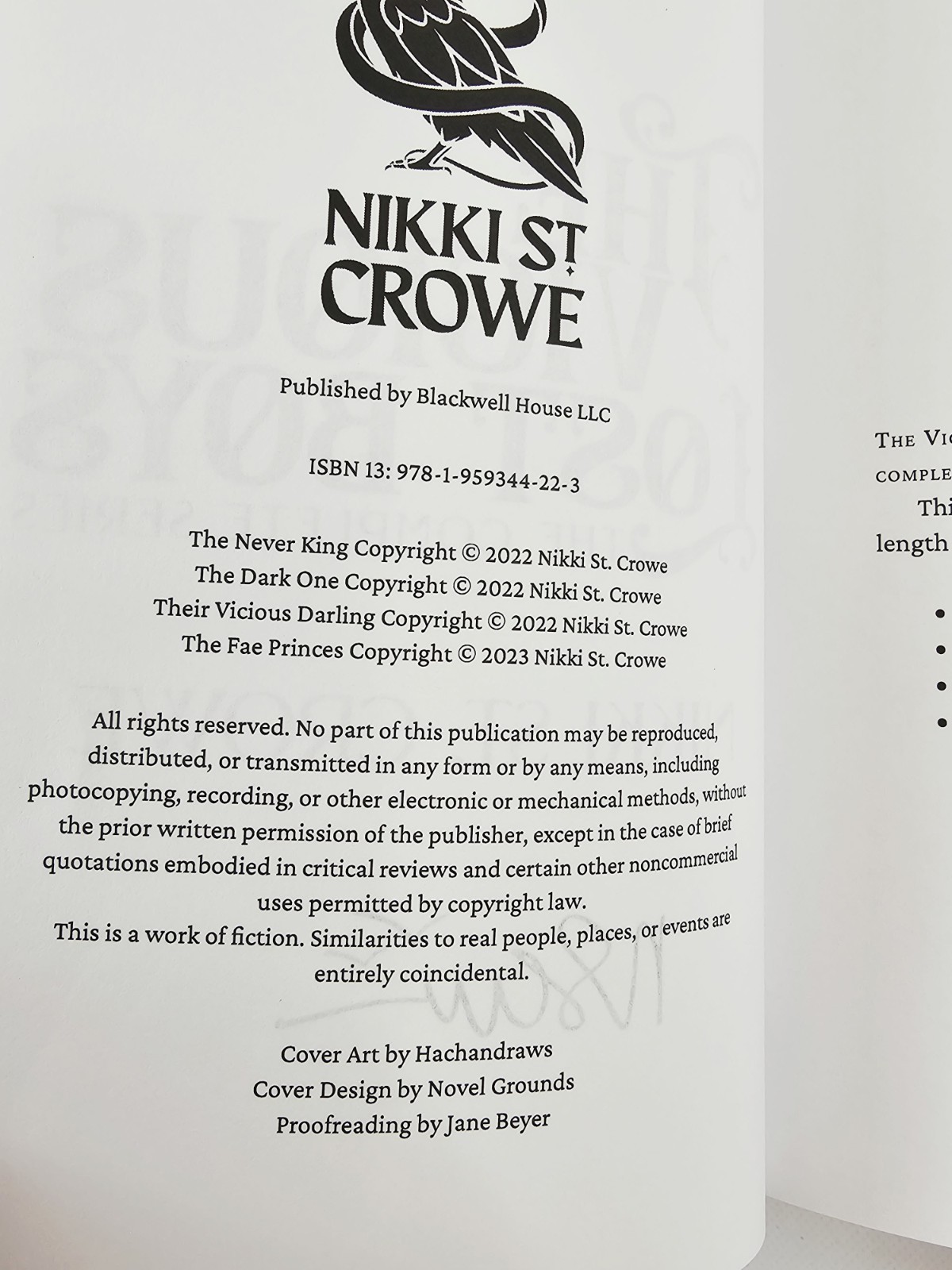 Nikki St Crowe Vicious Lost Boys Complete Series 2024 TPB Novel Blackwell House