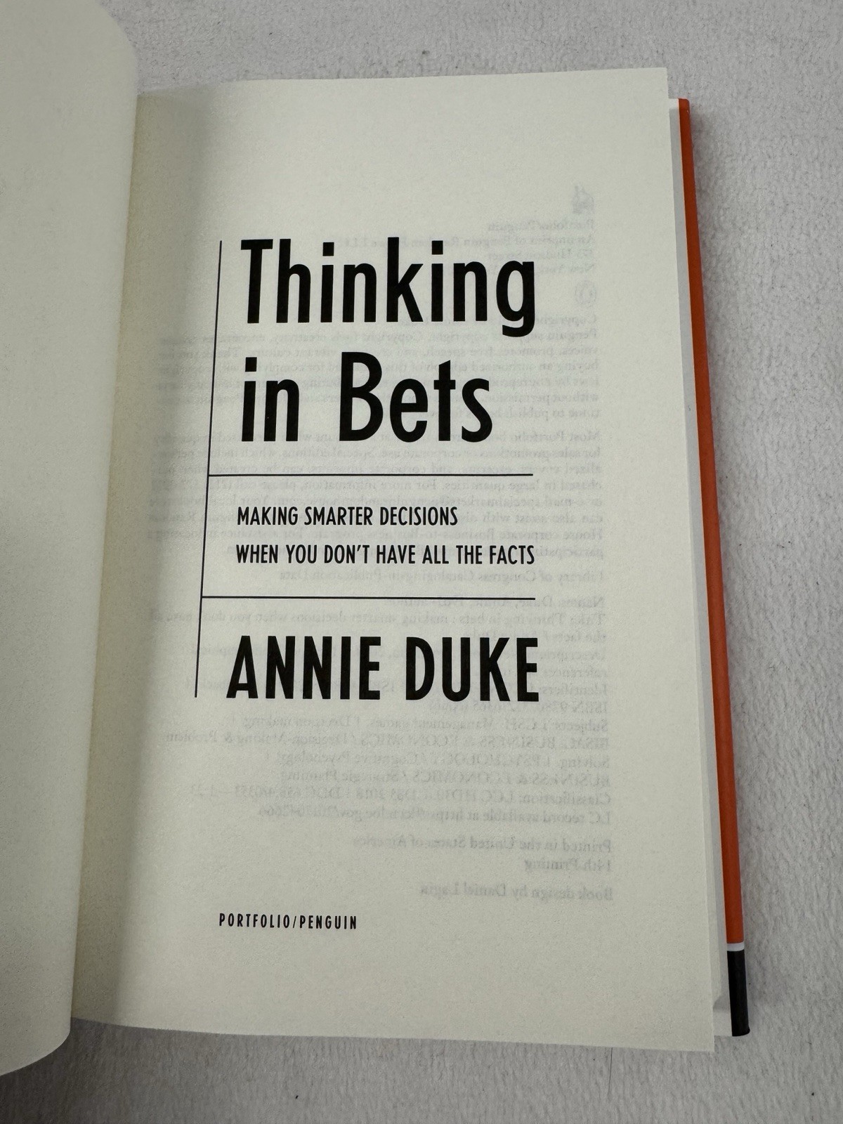 Thinking in Bets Annie Duke 2018 Portfolio Penguin PB