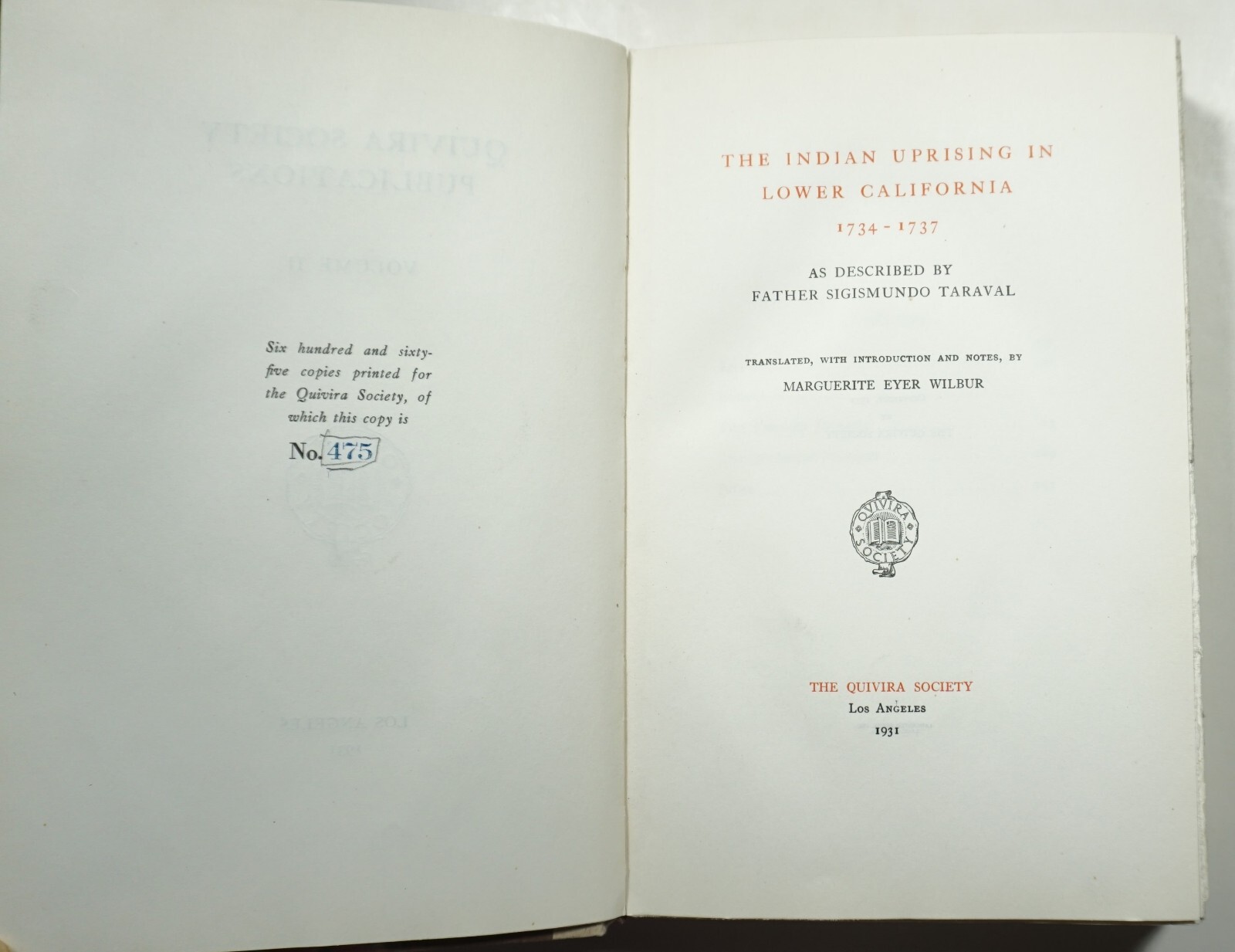 The Indian Uprising in Lower California 1734-1737 Taraval 1931 History Jesuits