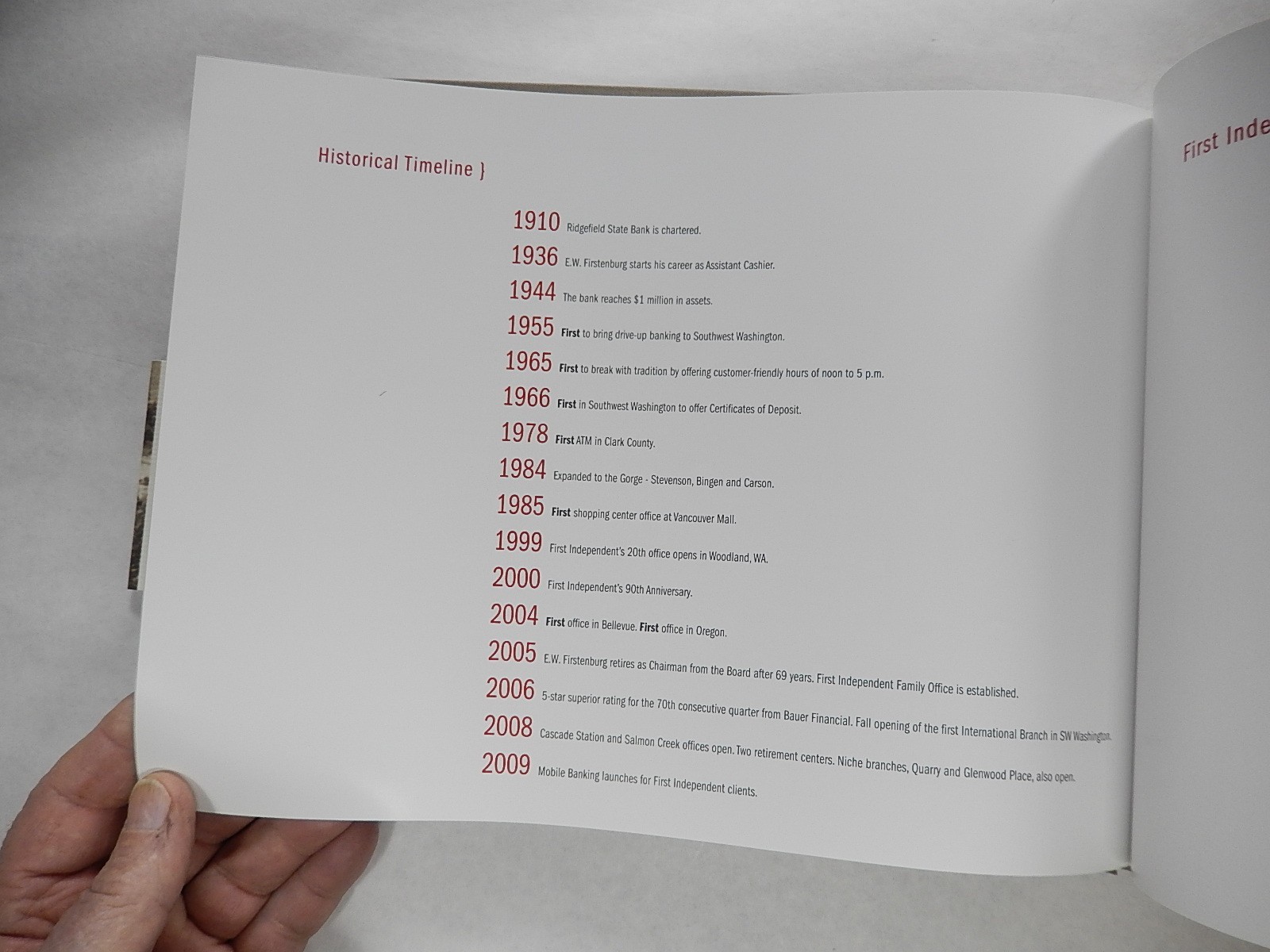 Reflections: The First 100 Years 1910-2010, First Independent Bank, Washington
