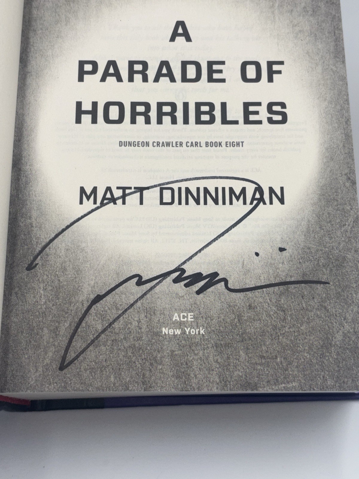 MATT DINNIMAN SIGNED AUTOGRAPHED PARADE OF HORRIBLES 1ST ED 1ST PRINT BOOK HC 1