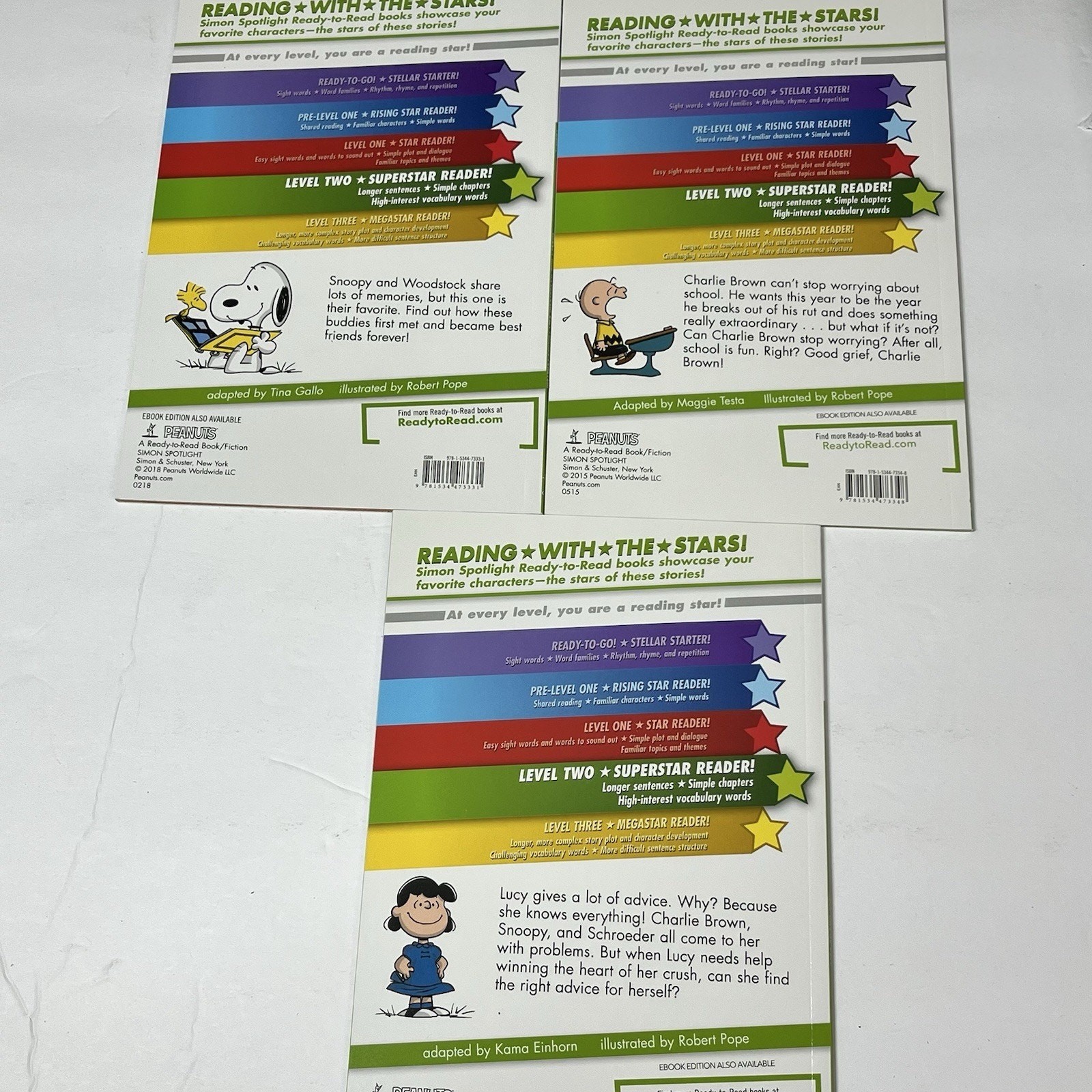 3 Ready to Read Level 2 Time for School Charlie Brown Snoopy Lucy Paperback Book