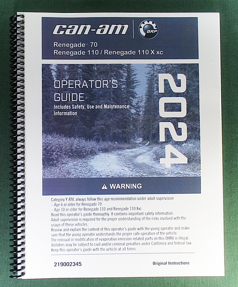 2024 Can-Am Renegade 110 Owner’s Manual: 220 Pages & Protective Covers