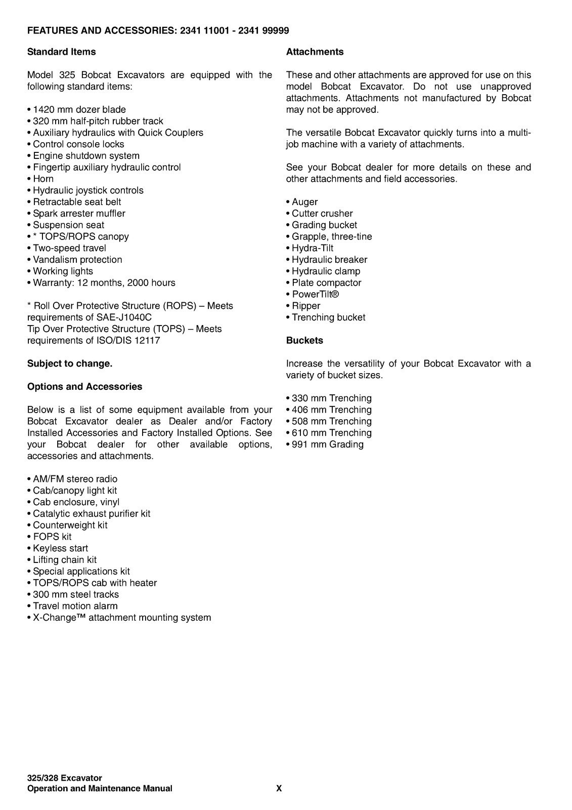 BOBCAT 325 328 G Series Excavator Operation And Maintenance Manual SPIRAL