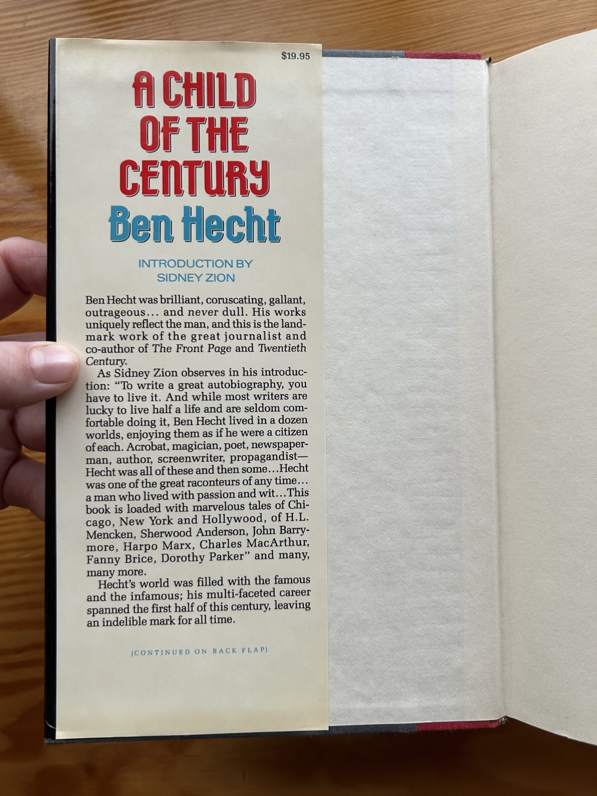 A Child of the Century by Ben Hecht – 1985 Primus 1st Print Hardcover w/DJ