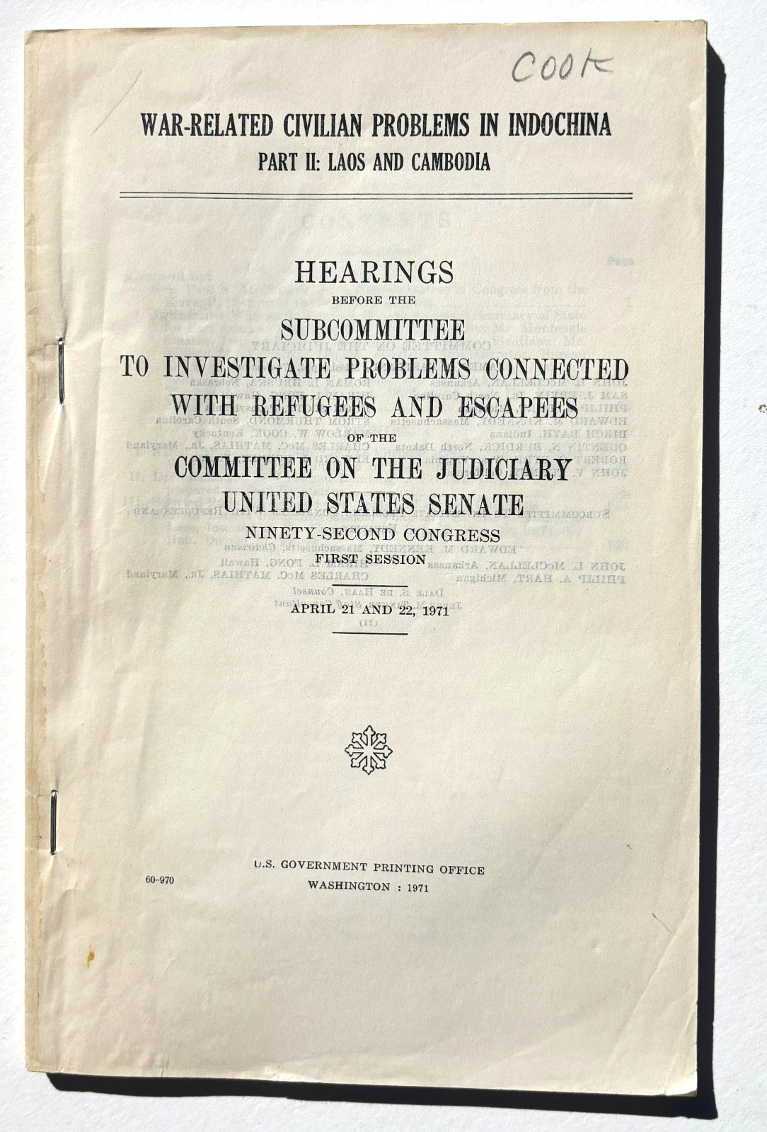 Congressional Subcommittee Hearings and Reports – Vietnam/Indochina