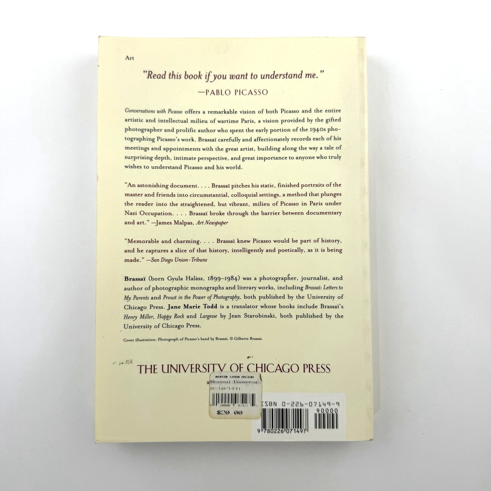 CONVERSATIONS WITH PICASSO Brassai University Of Chicago Press PB 2002