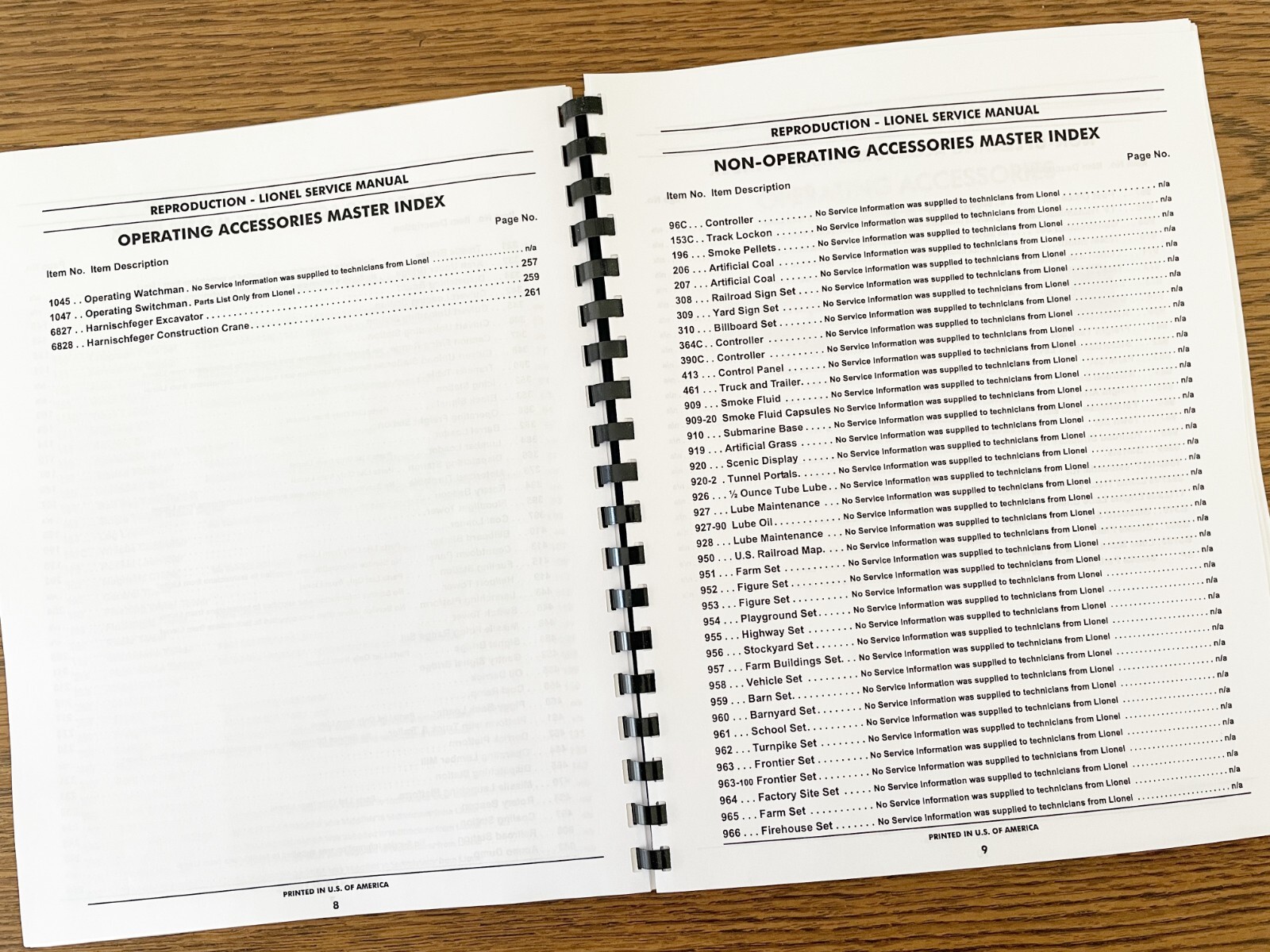 Lionel – Reproduction Factory Service Manual – Operating Accessories – 1946-1966