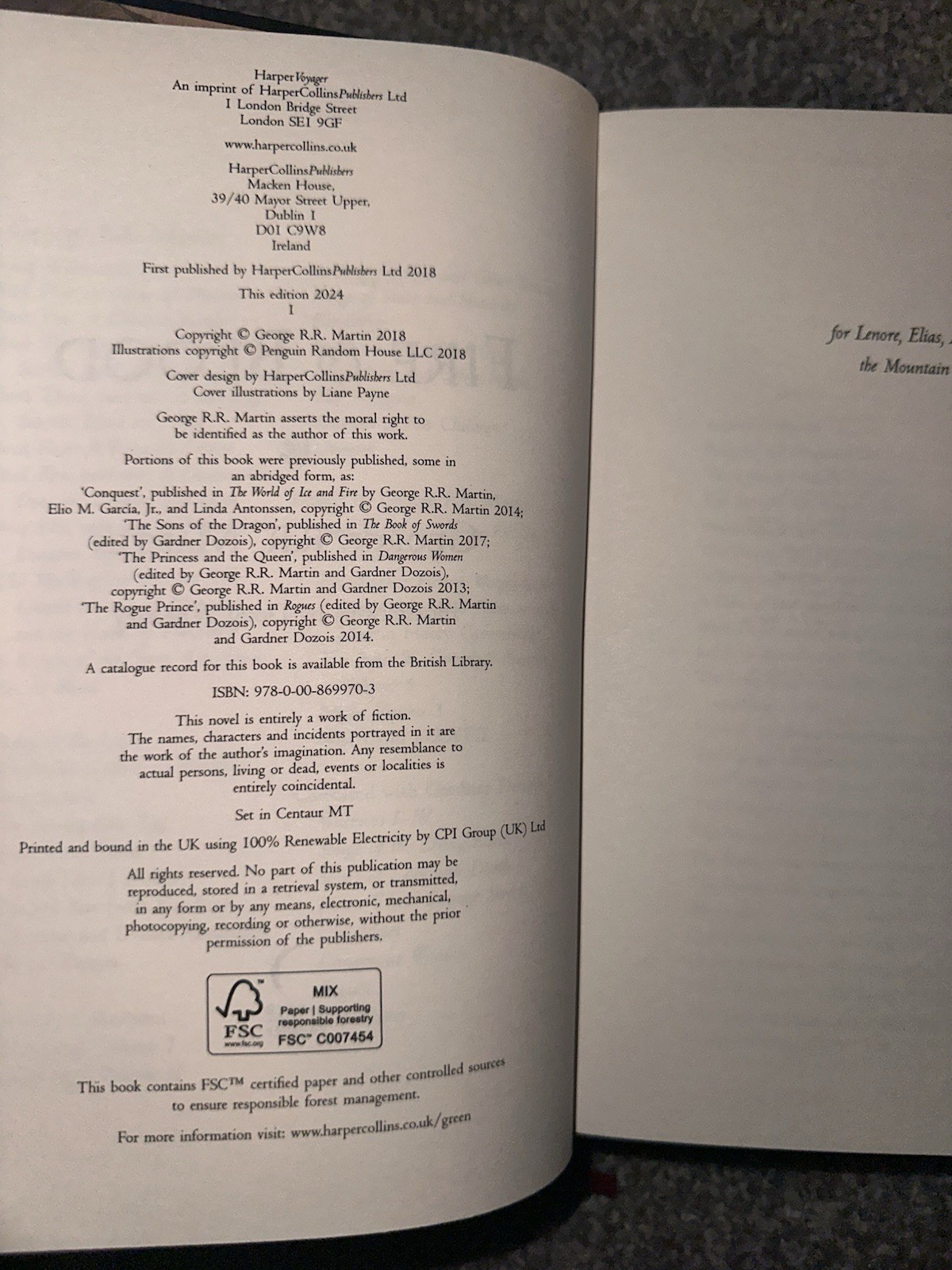 George R.R. Martin A Song of Ice and Fire FIRE and Blood HARPER COLLINS edition