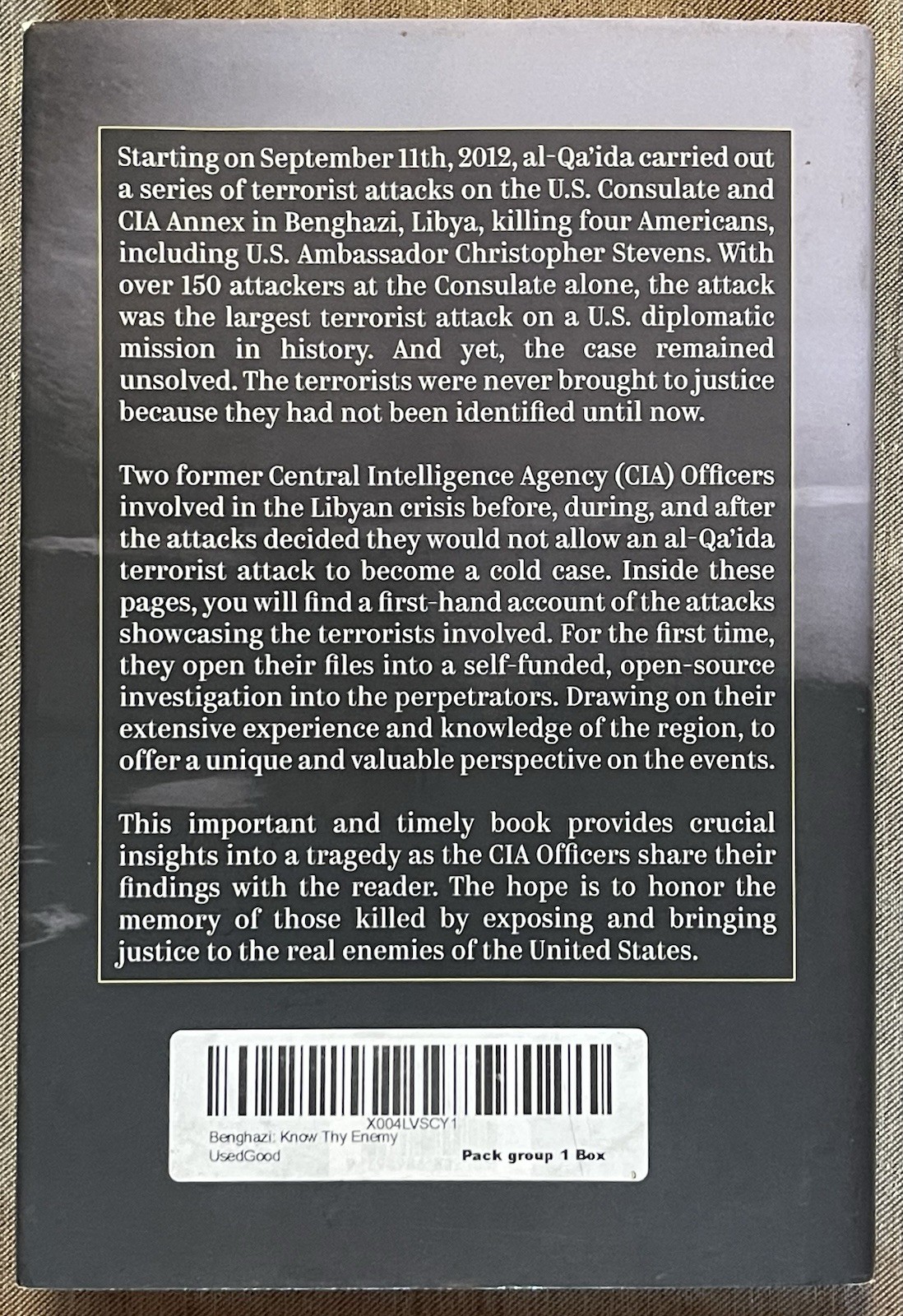 Benghazi: Know Thy Enemy, Sarah Adams, Dave Benton, HB/DJ 2022 1st Edition