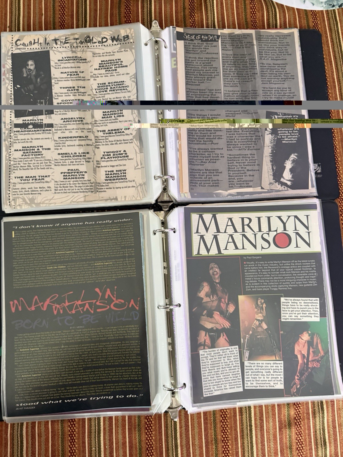 Marilyn Manson Lot Of 2 Binders Full Of 95-97 Magazine Articles 125 Pages