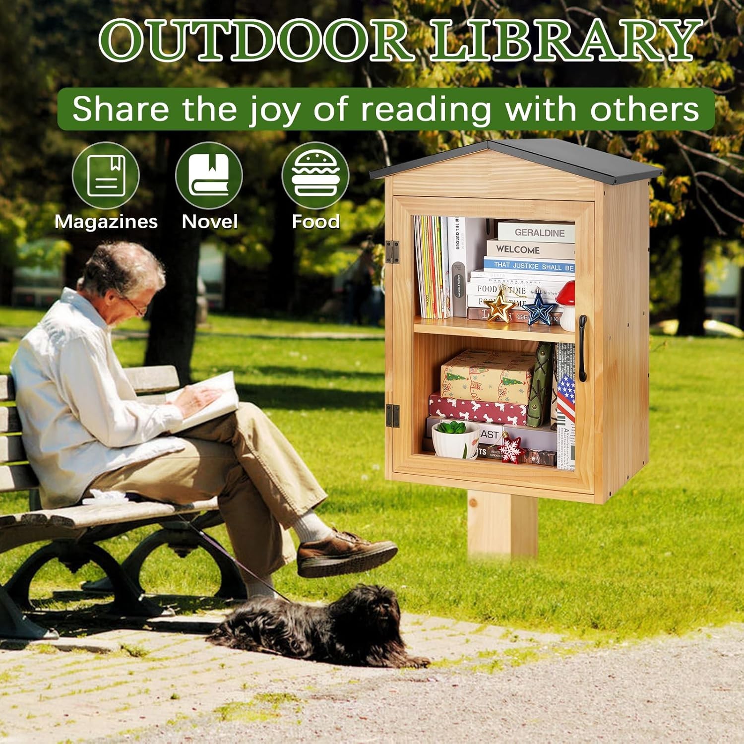 Little Library Box Outdoor Free Library, Double Outdoor Library Book Box Storage