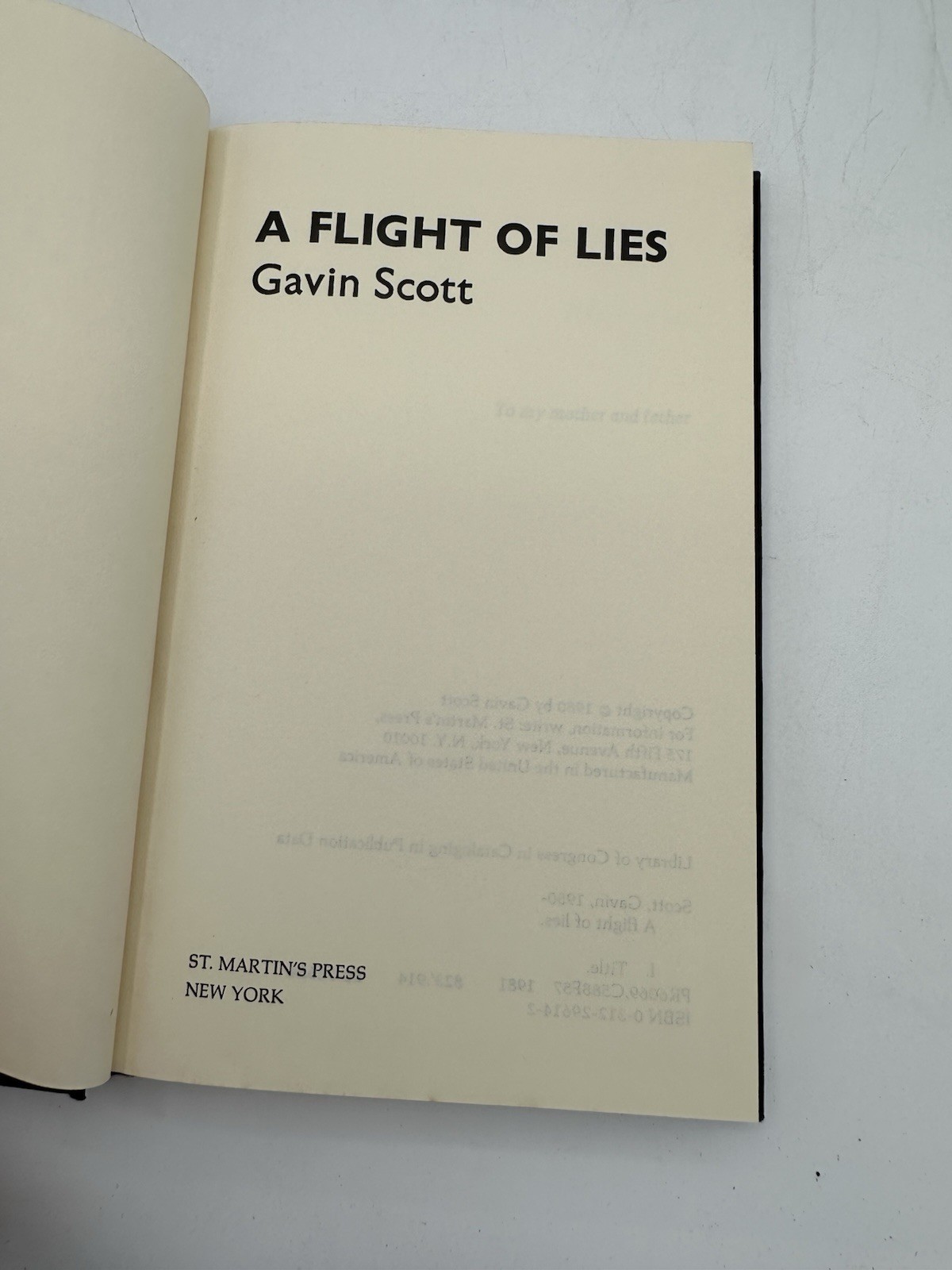 A Flight of Lies Gavin Scott St Martin’s Press Hardcover w/ Dust Jacket 1980 HTF
