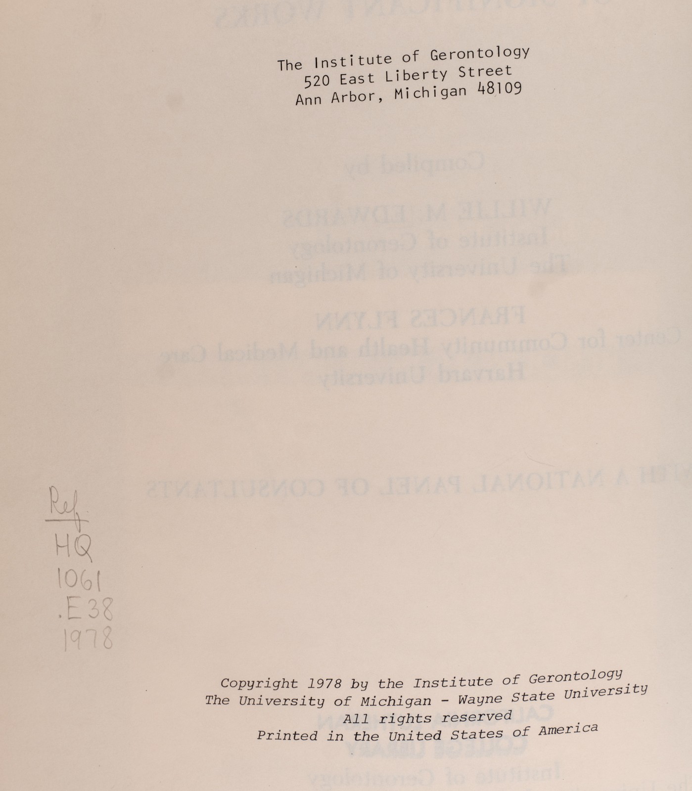 RARE Gerontology: A Core List of Significant Works 1978 Paperback Edwards Flynn