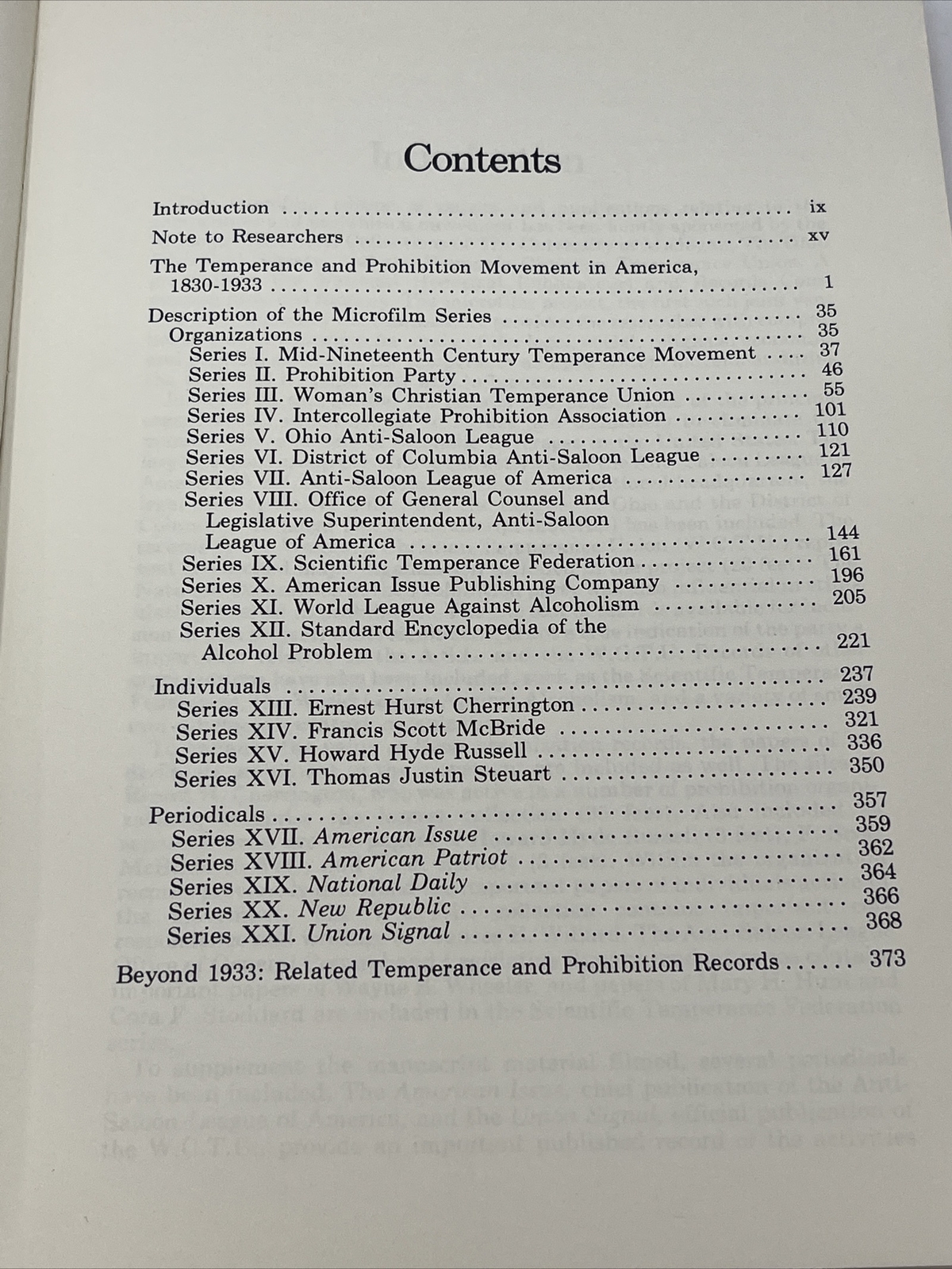 Guide to the Microfilm Edition of Temperance and Prohibition Papers Ex Library