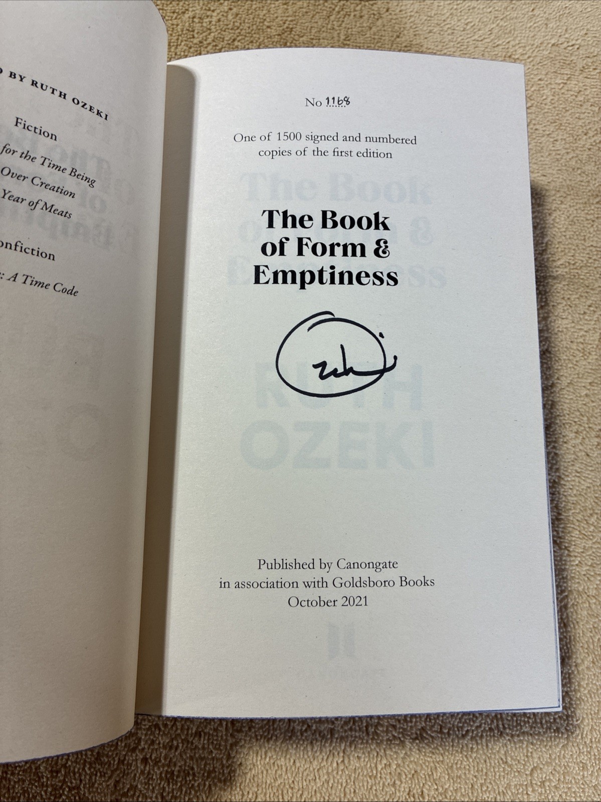 THE BOOK OF FORM & EMPTINESS by Ruth Ozeki- SIGNED & NUMBERED! Goldsboro 1st Ed!