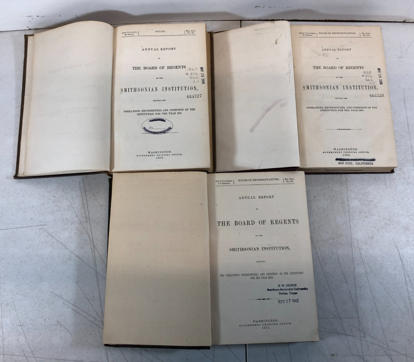 Annual Report Of The Smithsonian Institution, 13 v., Ex-library,1868-1899,ESet-6