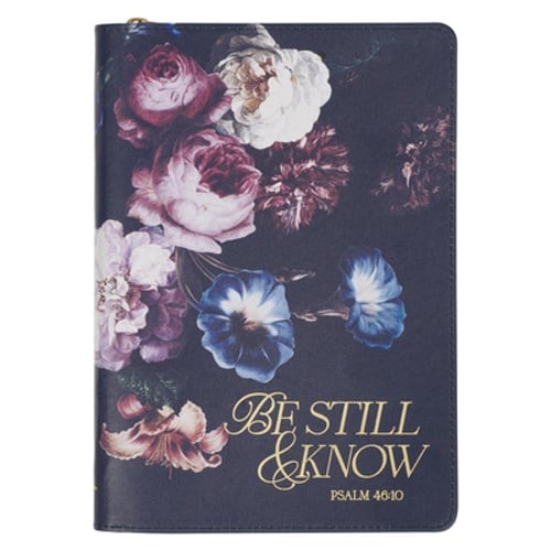Christian Art Gifts Navy Blue Vegan Leather Zipped Journal, Inspirational Women