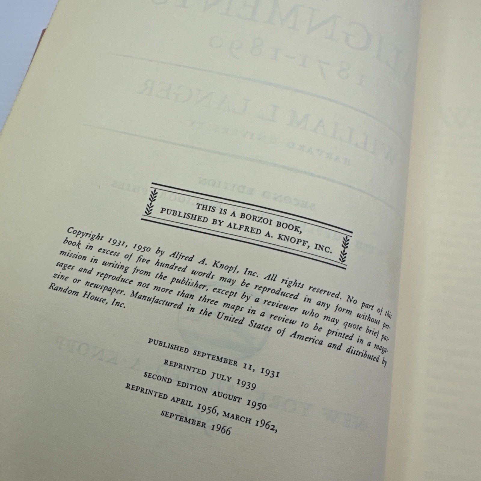 European Alliances and Alignments 1871-1890 William L. Langer HC 1966 Knopf
