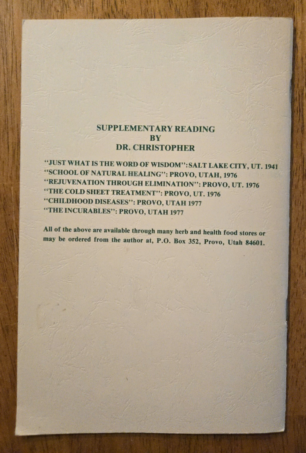 Dr. Christopher’s Three Day Cleansing Program & Mucousless Diet (1976, Stapled)