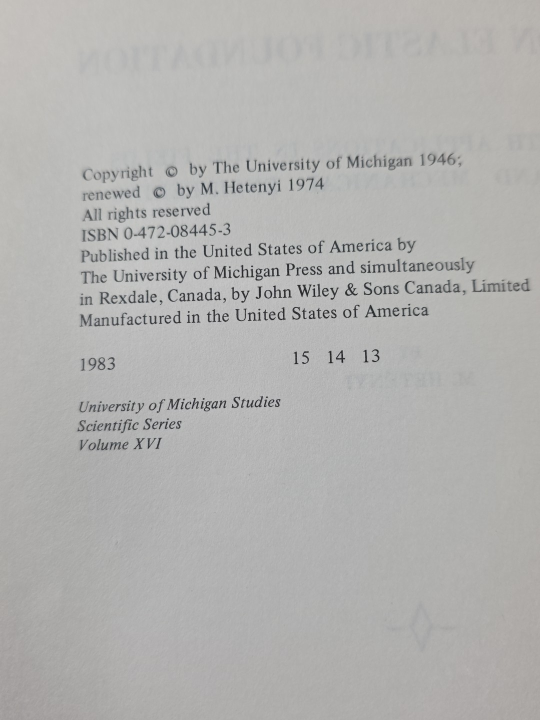 Beams on Elastic Foundation: Theory W/ Application By M. Hetenyi 1974
