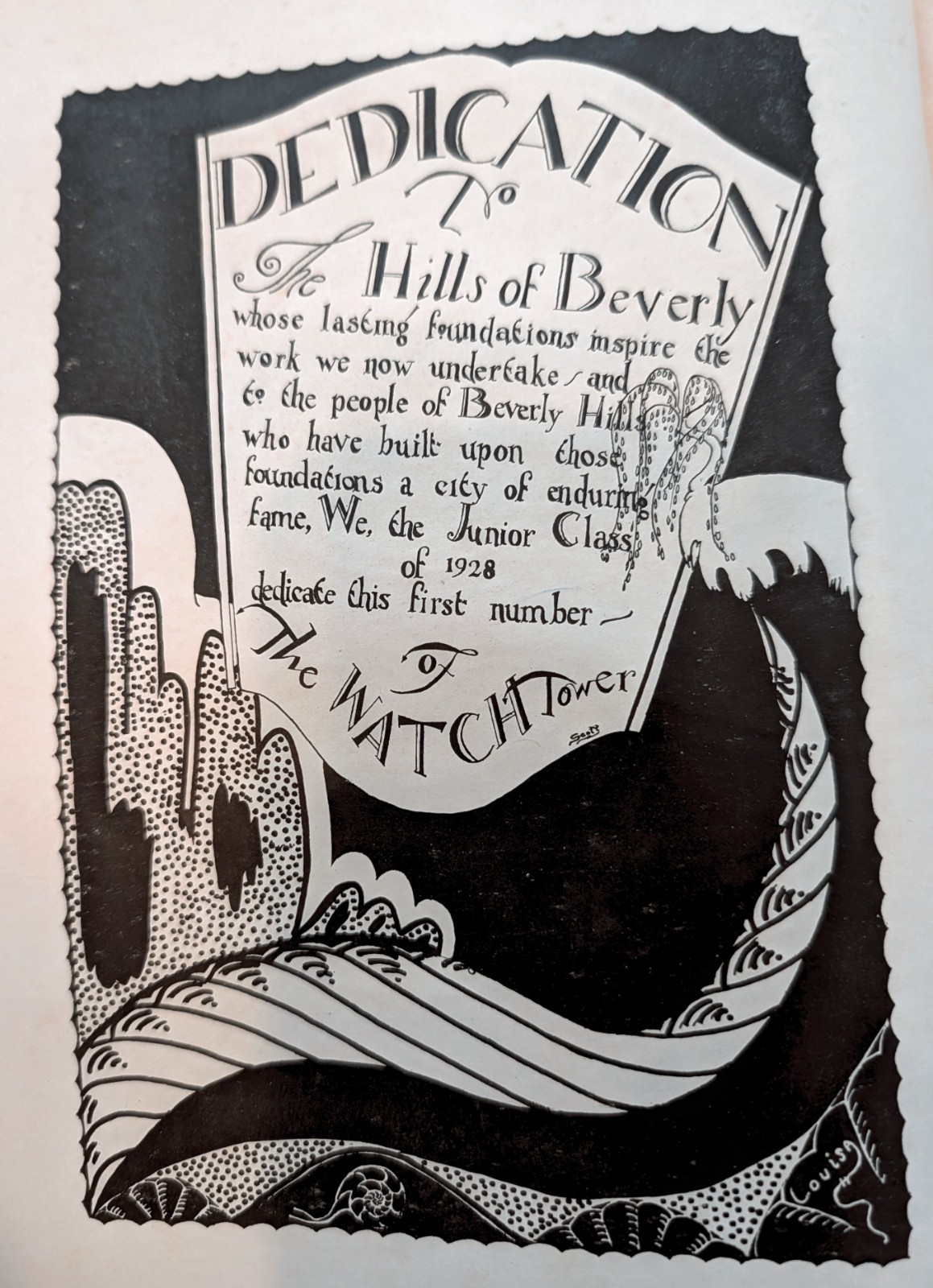 1928 Beverly Hills Watchtower Yearbook from the first year of the High School.