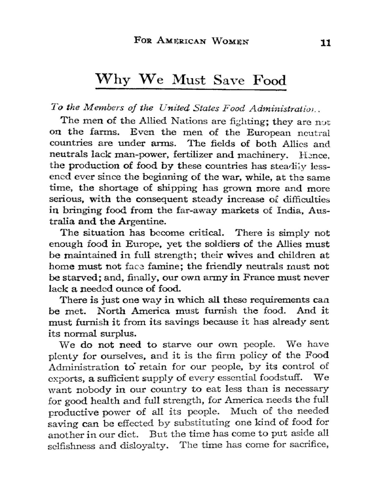 War Cook Book For American Women “1918” 31 Pages