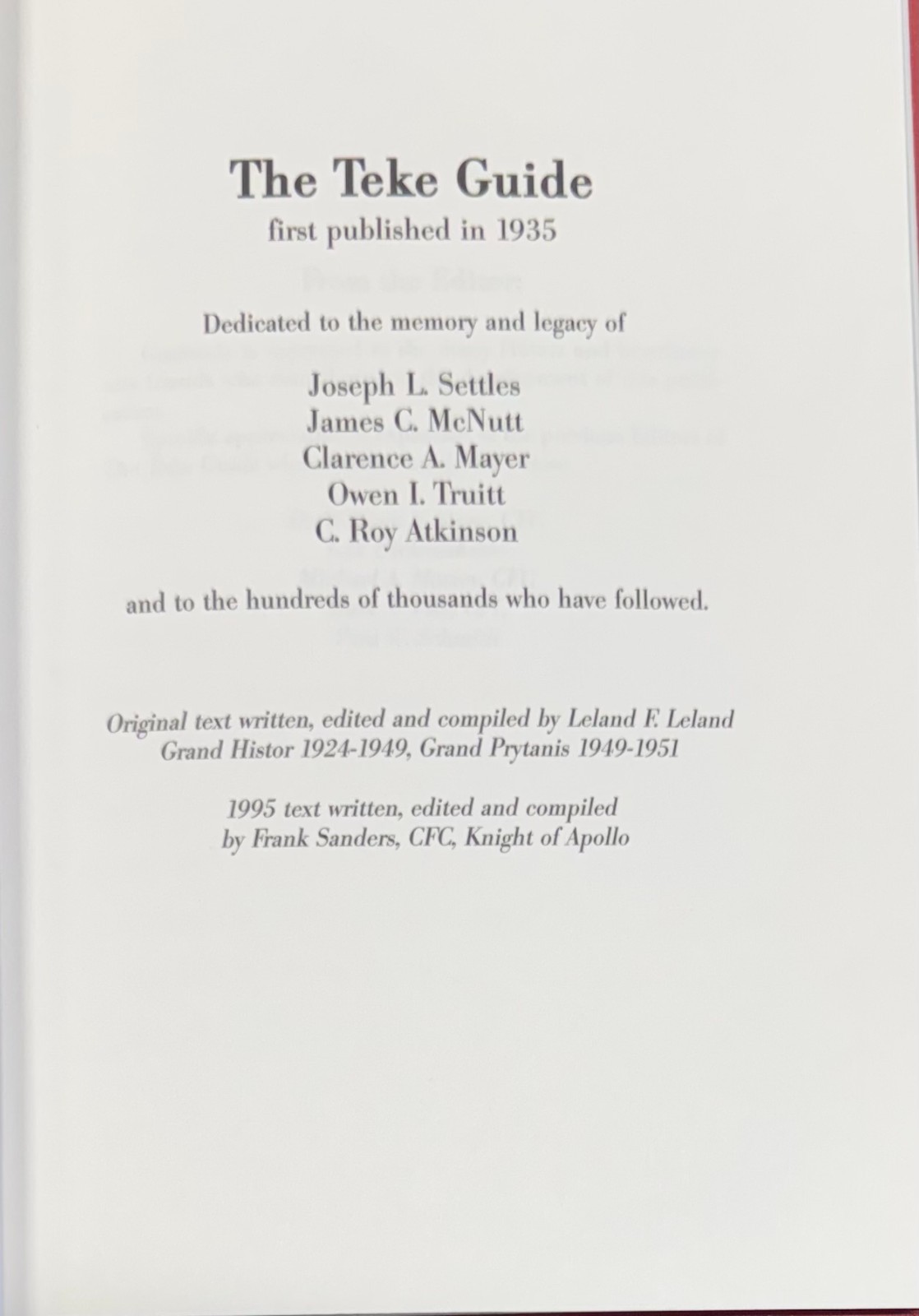 The Teke Guide 1995 Tau Kappa Epsilon International Fraternity