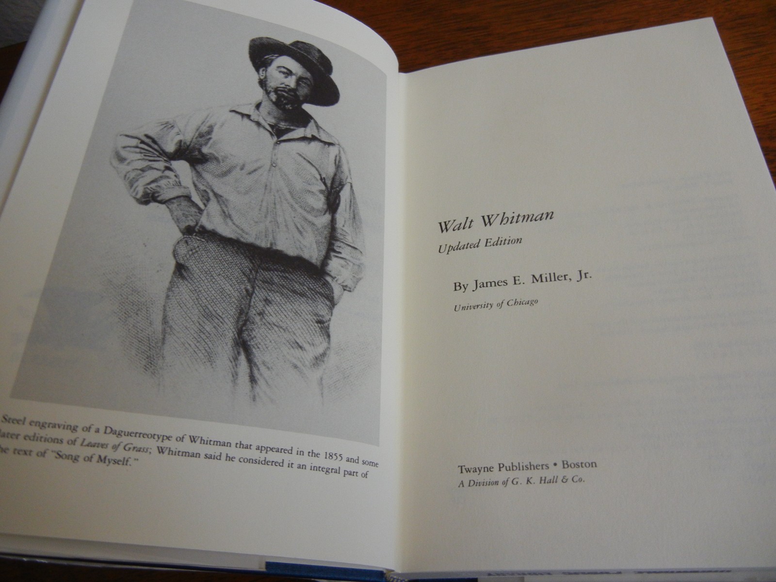 WALT WHITMAN UPDATED EDITION – JAMES E. MILLER, JR. HARDCOVER DUSTCOVER 1990