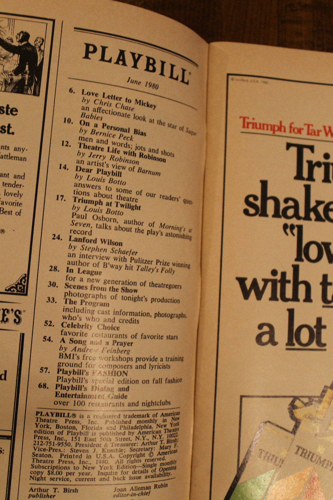 Playbill – Morning’s At Seven – Lyceum Theatre – June 1980 – 74 pages showbill