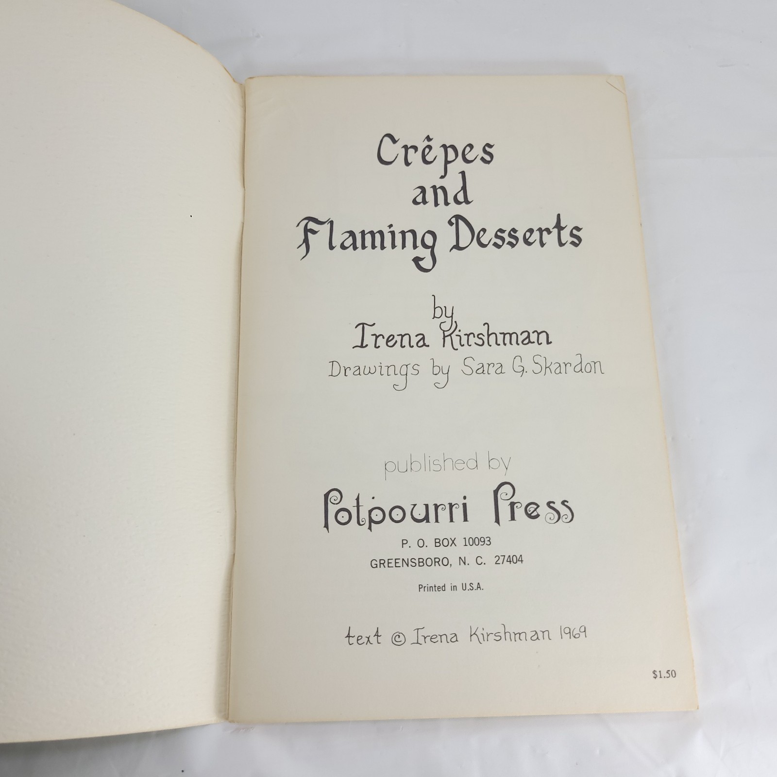 Vintage Crepes Flaming Desserts Potpourri Press Cookbook Pamphlet Irena Kirshman