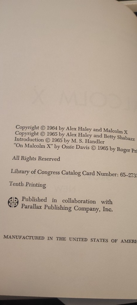 The Autobiography of Malcom X book 10th Printing 1965 grove press HC w/ DJ