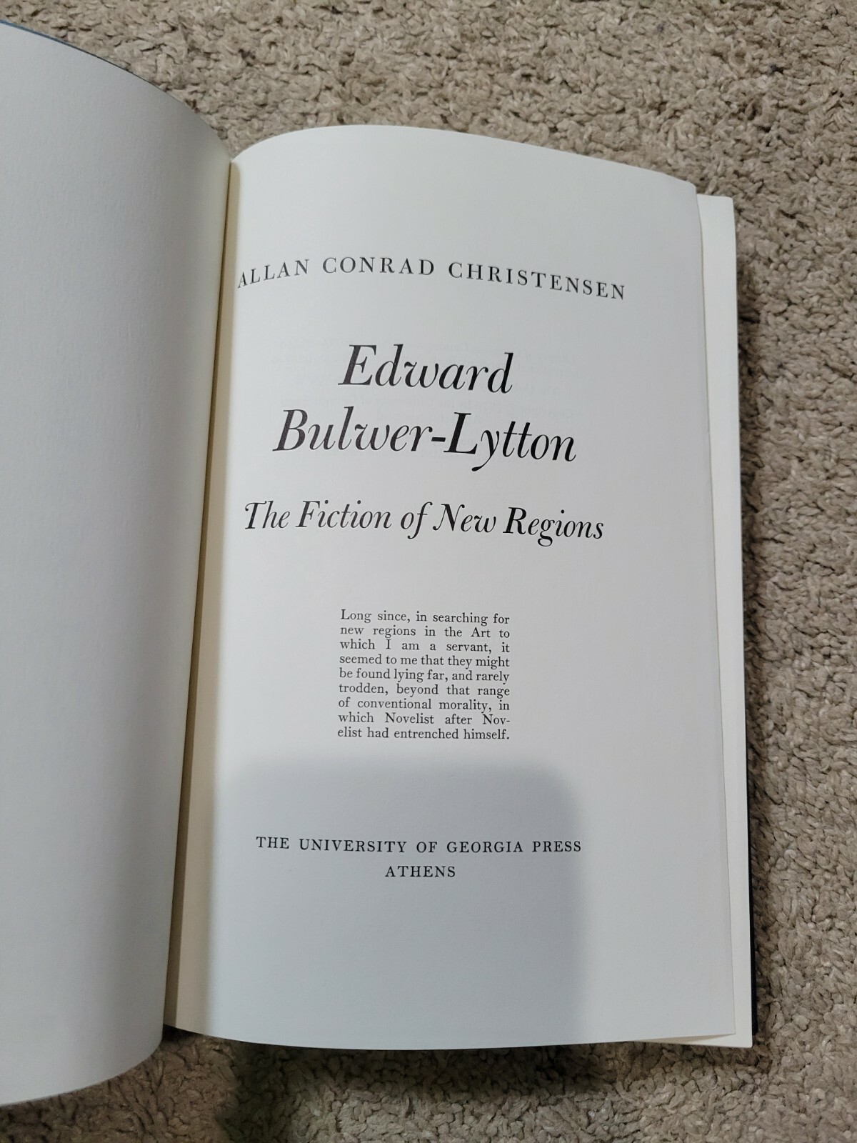 Edward Bulwer-Lytton The Fiction of New Regions Hardback Book 1976