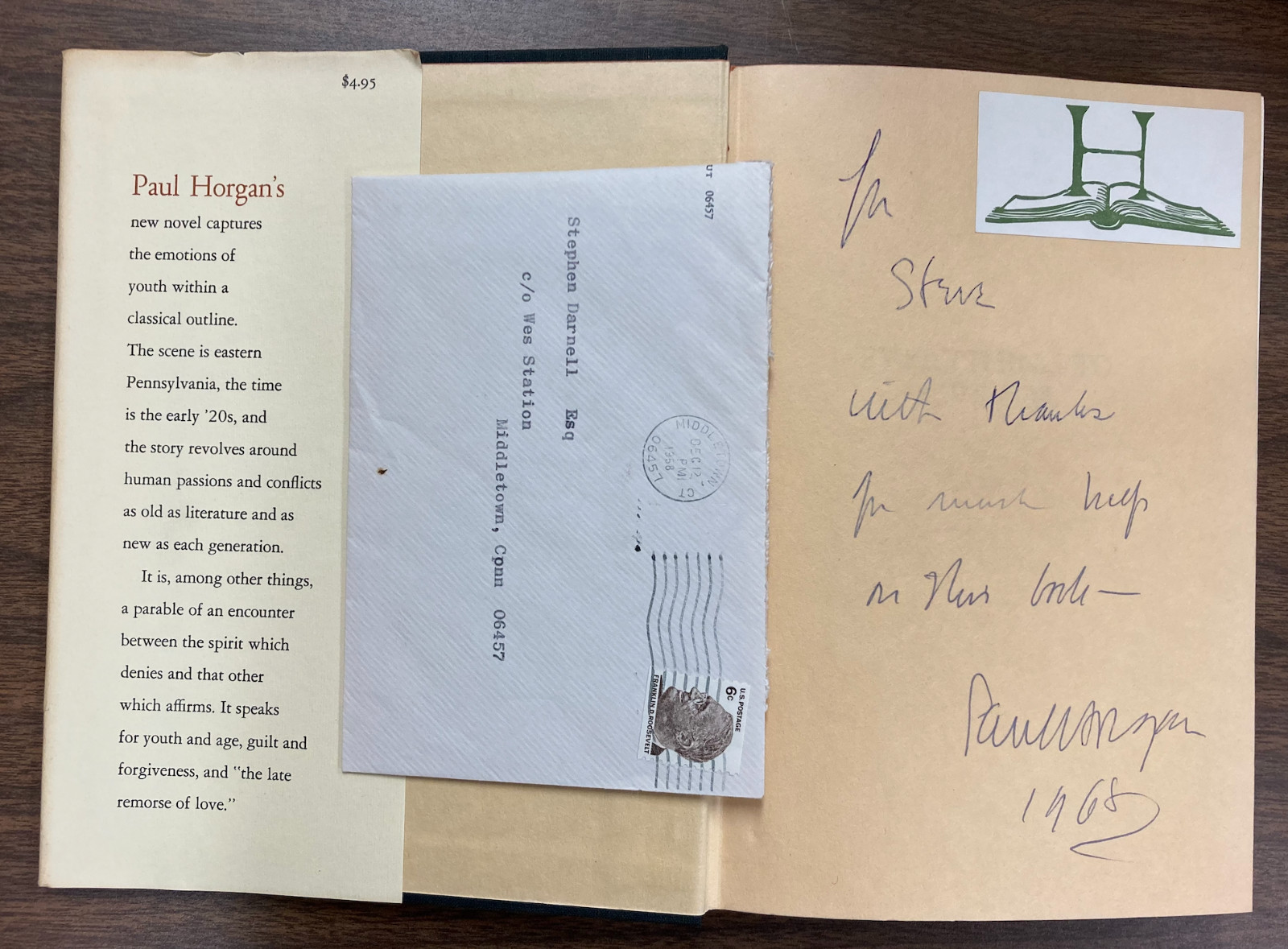 3 PAUL HORGAN BOOKS, 2 SIGNED INCL “EVERYTHING TO LIVE FOR” + “MAURICE BARING”