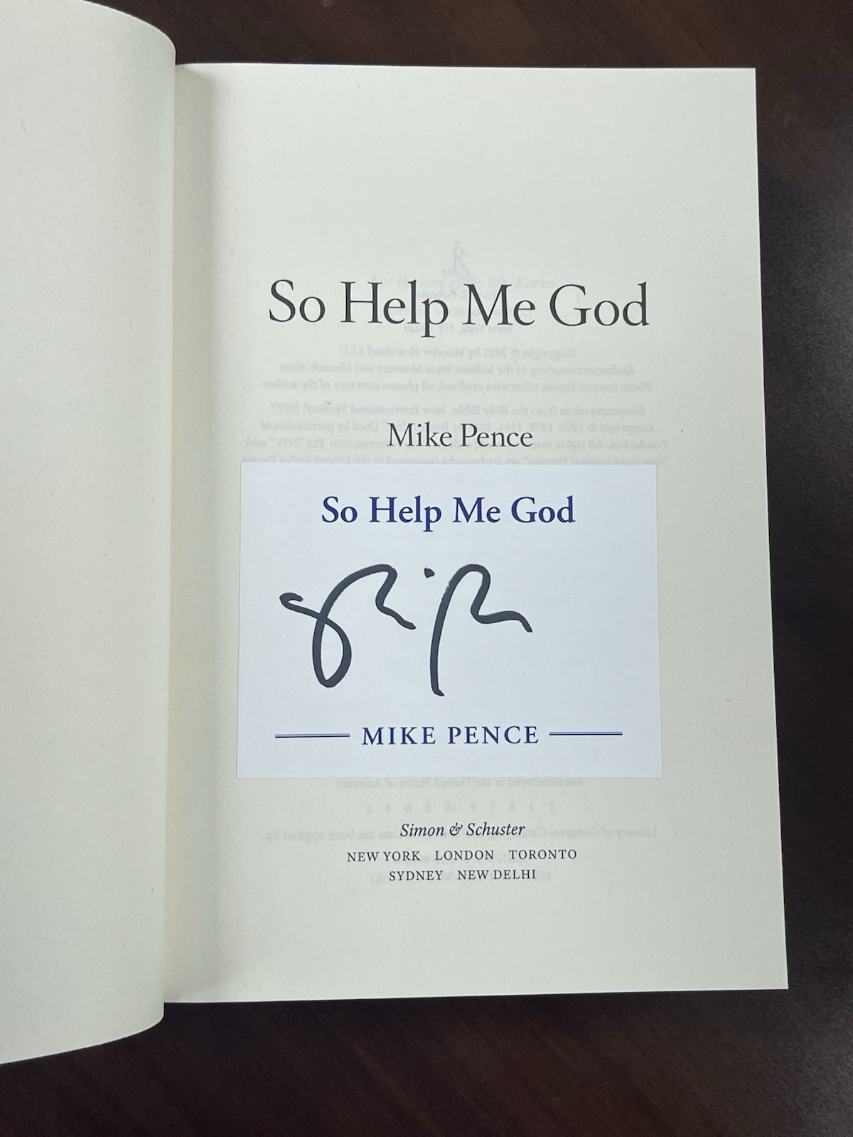 So Help Me God by Mike Pence SIGNED Bookplate 2022 HB Vice President USA AUTO