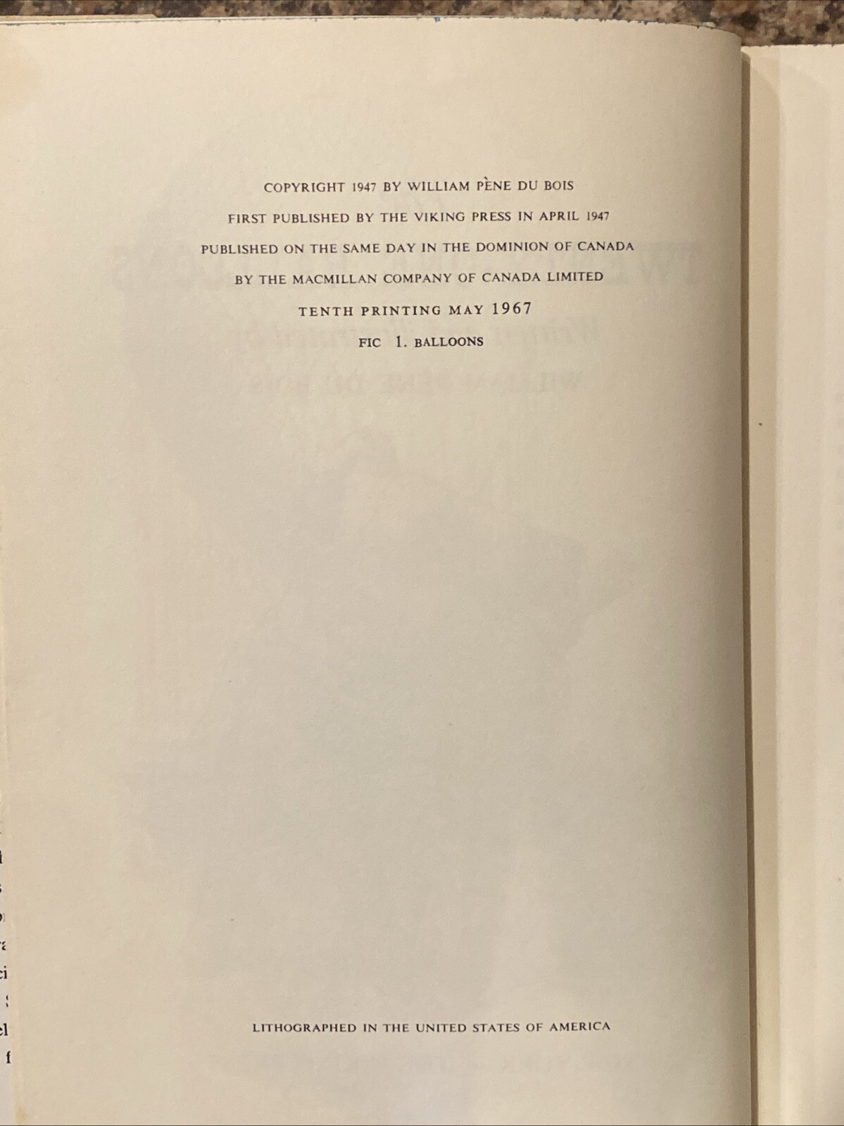 The 21 Balloons by William Pene du Bois – 10th Printing 1967 Very Good HC