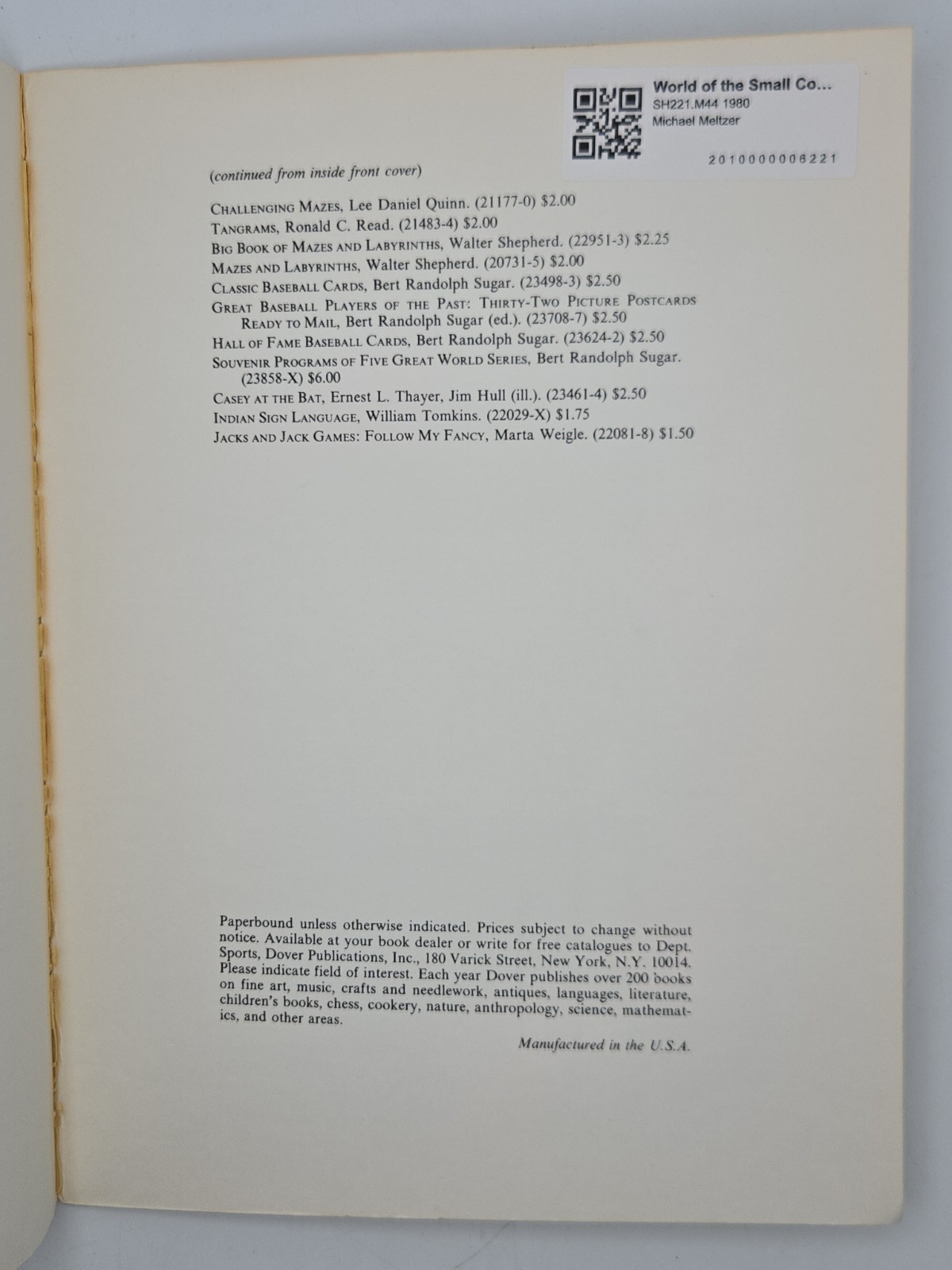 The World of the Small Commercial Fisherman Michael Meltzer 1980 Fishing Boats