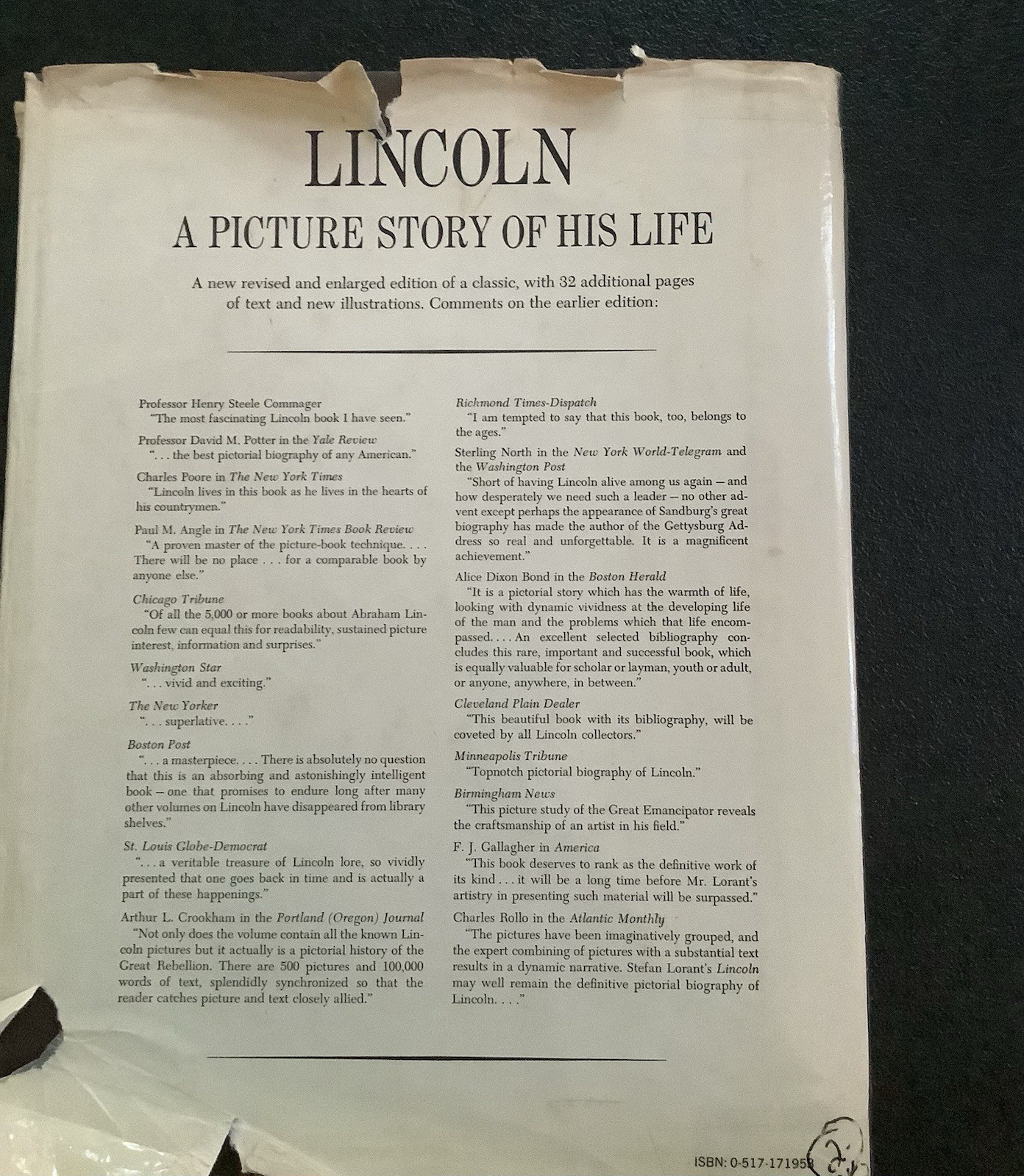 LINCOLN – A PICTURE STORY OF HIS LIFE – STEFAN LORANT – 1975 – DJ & HC