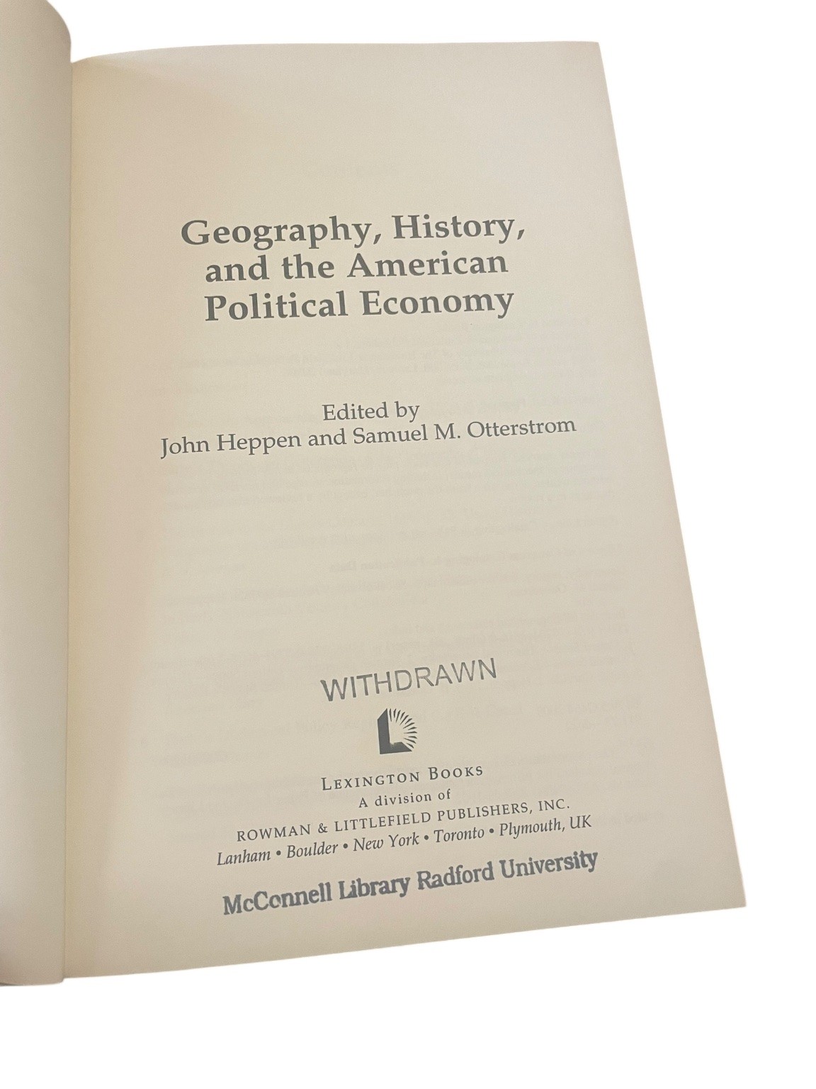 Geography History and the American Political Economy Heppen Otterstrom 2009