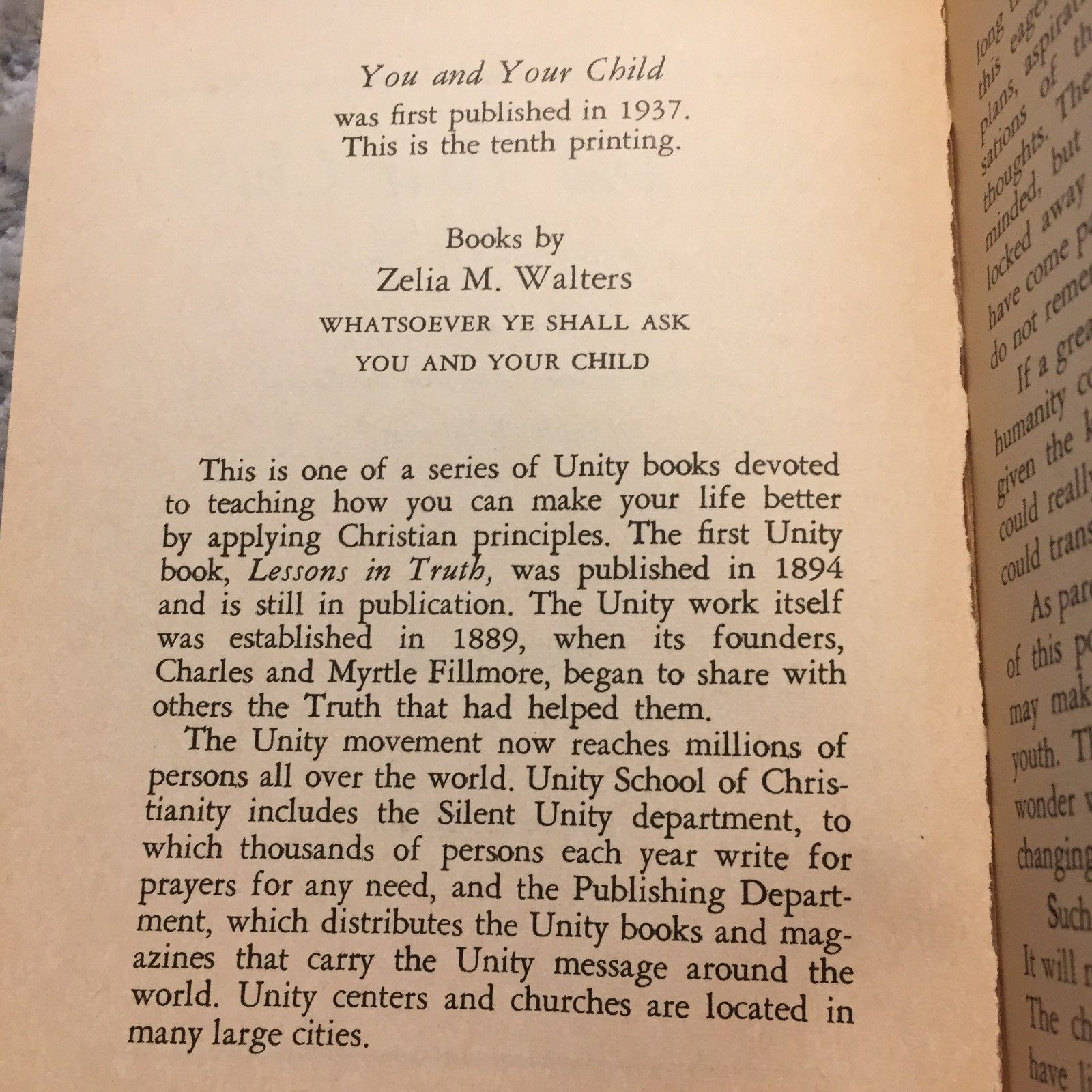 You And Your Child Zelia M Walters 1963 Unity School Of Christianity Parenting