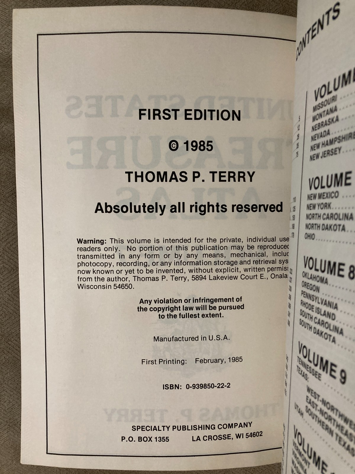 US Treasure Atlas Vol 7 NM, NY, NC, ND, OH by Thomas Terry – Worn