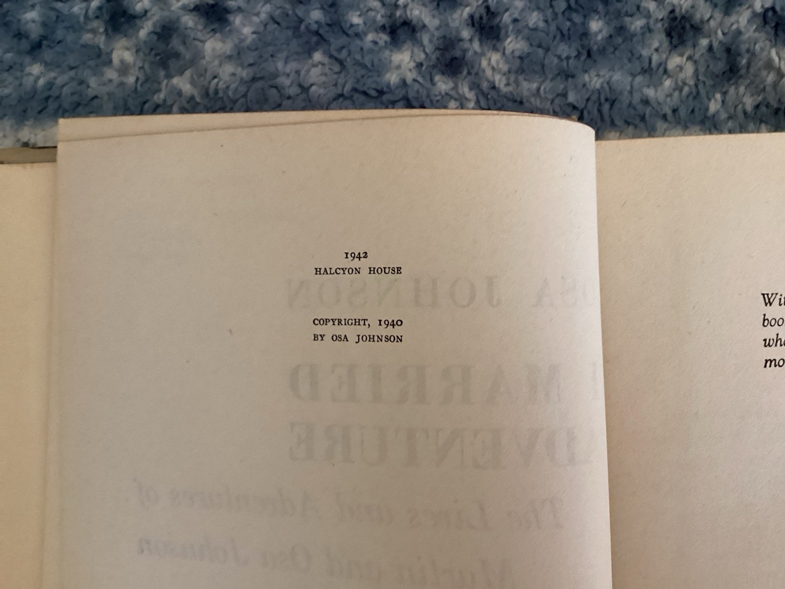 Osa Johnson I MARRIED ADVENTURE | 1942 Halcyon House Hardcover