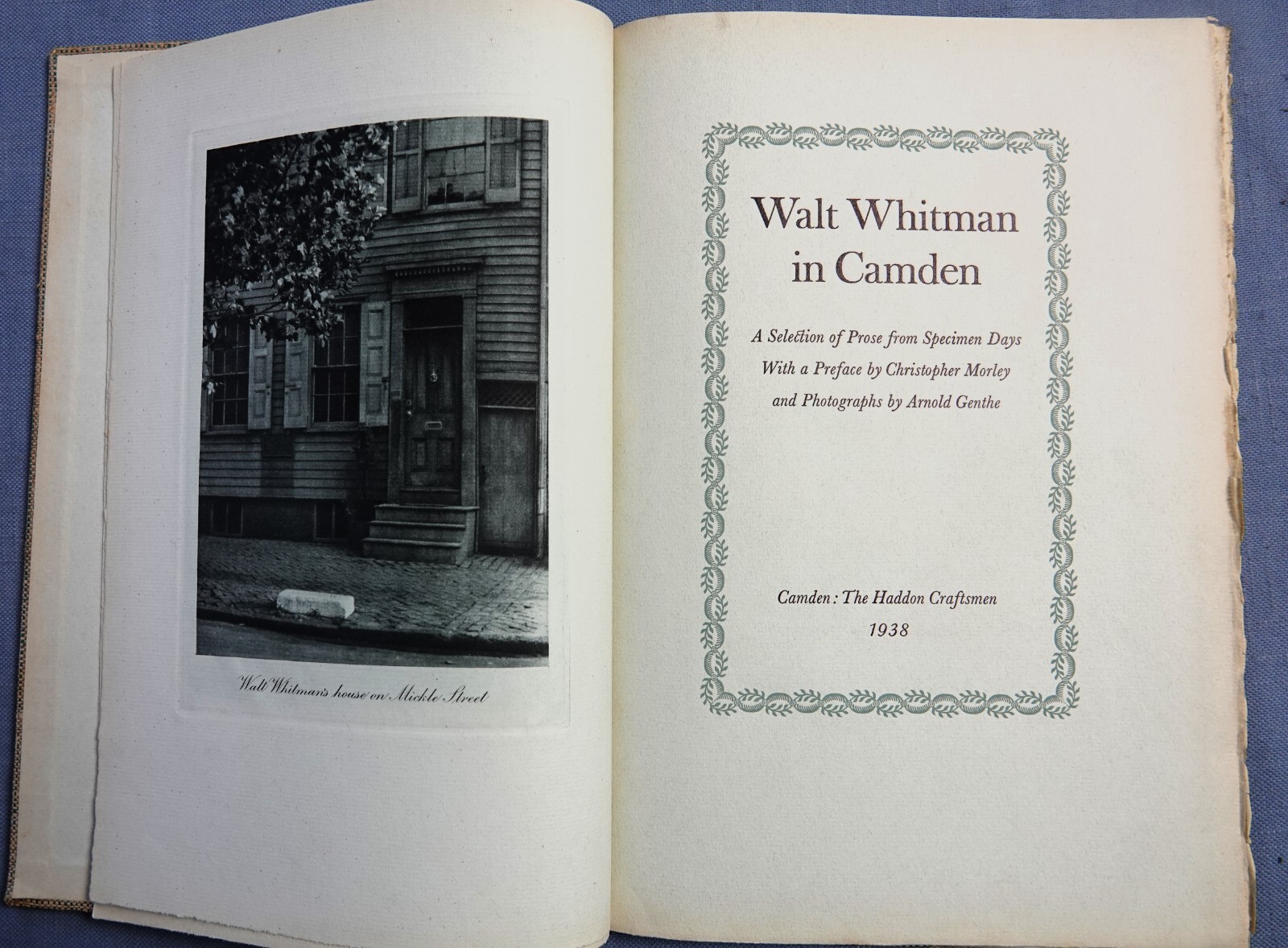 WALT WHITMAN IN CAMDEN PREFACE BY CHRISTOPHER MORLEY 1938 HC LE OF 1100.