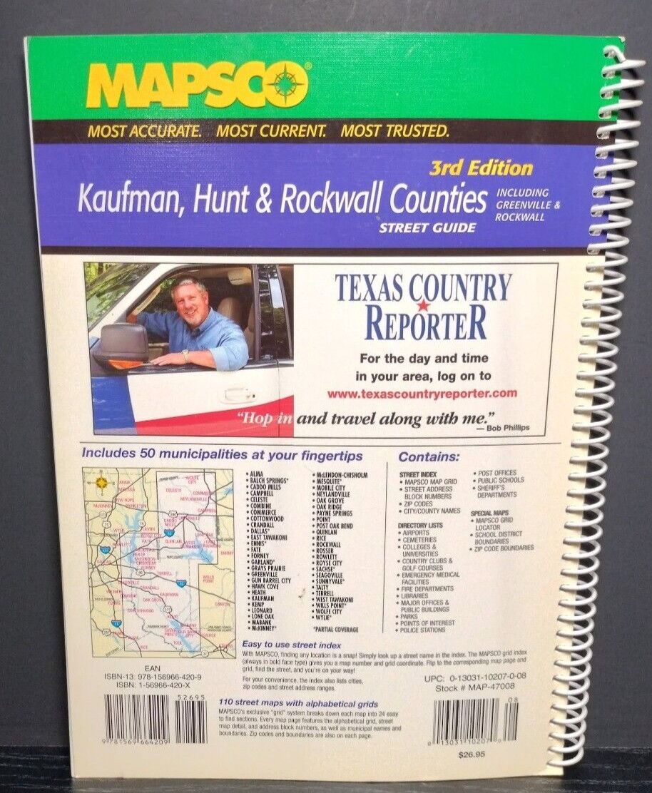 MAPSCO Kaufman Hunt Rockwall Counties 3rd Ed Street Guide Texas 50 Cities Maps