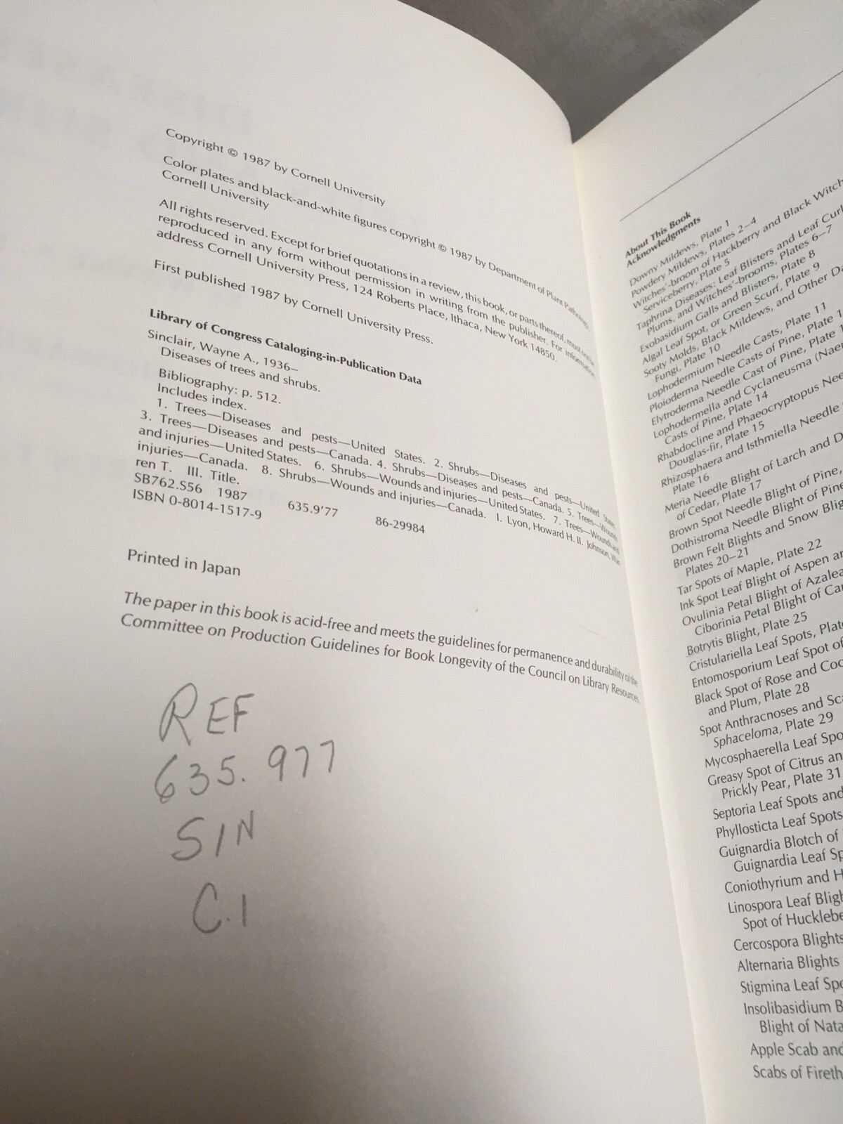Diseases of Trees and Shrubs by Sinclair, Lyon, and Johnson (Cornell, 1987)