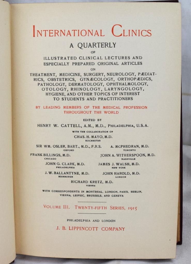 1915 International Clinics Quarterly Clinical Lectures & Articles Volumes 1-4