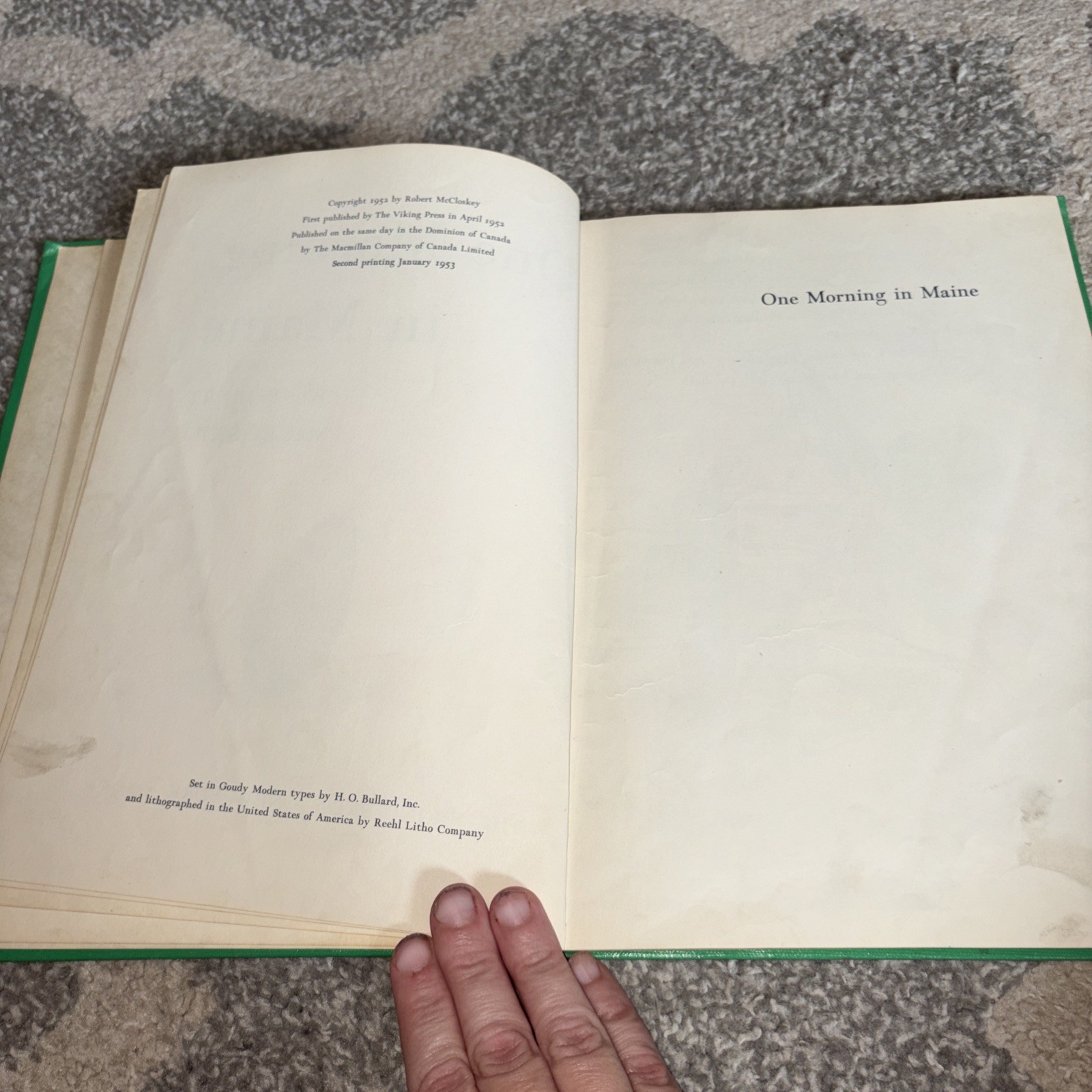 Vintage Hardcover Ex-Library 1953 One Morning in Maine by Robert McCloskey 9×12″