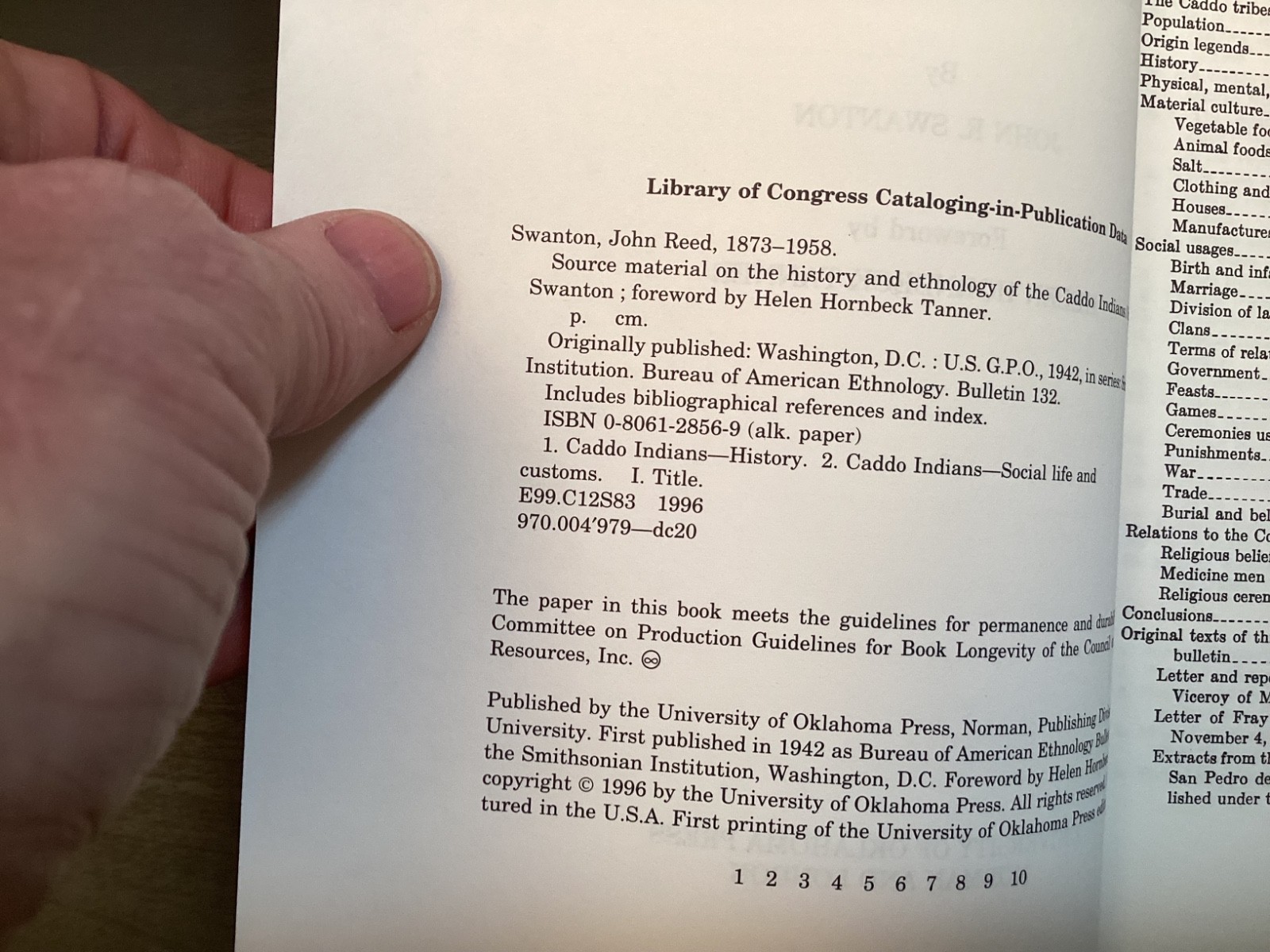 Source Material on History and Ethnology of Caddo Indians, John Swanton, 1996 OU