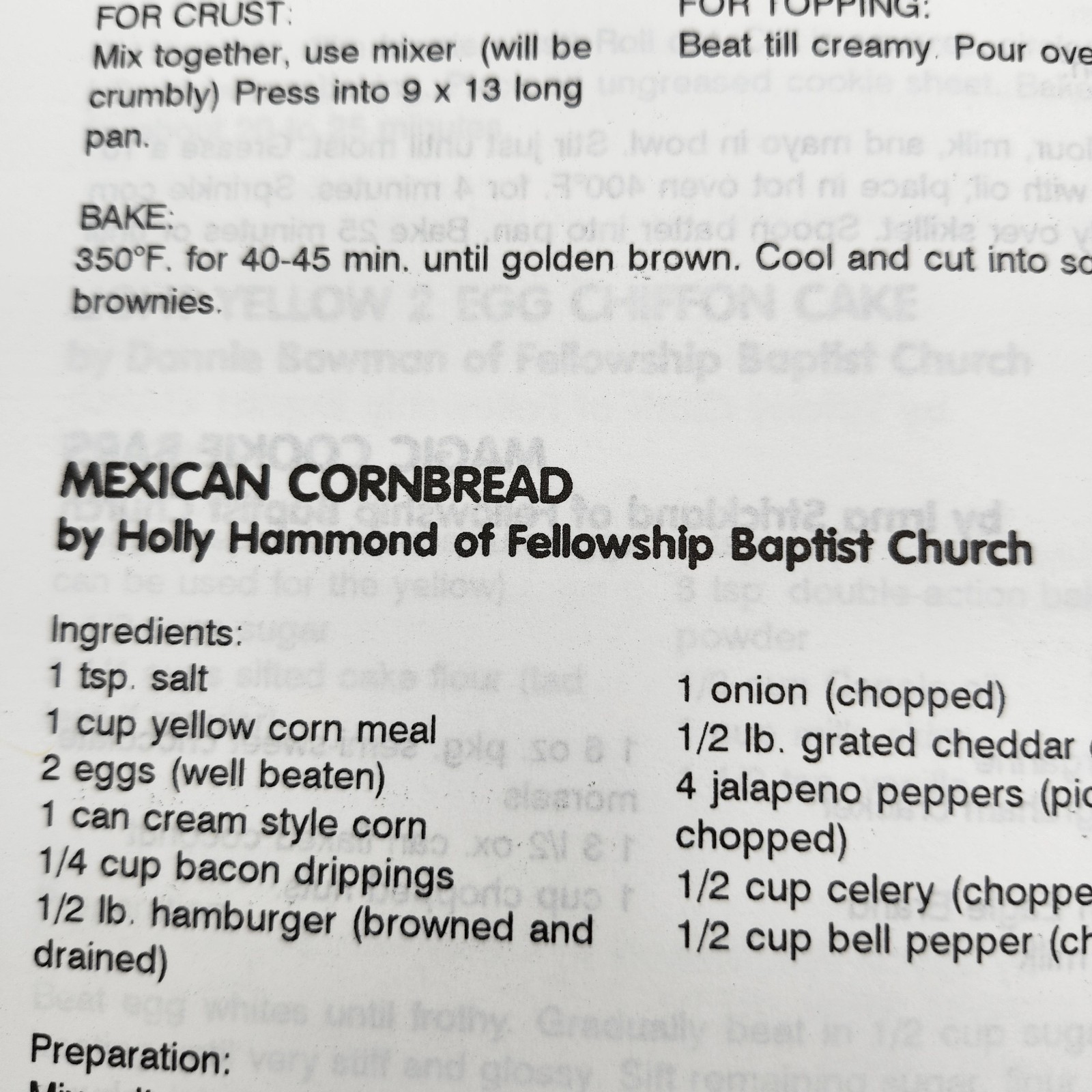 Burnt Offerings West Florida Baptist Association Cookbook Recipes 1994